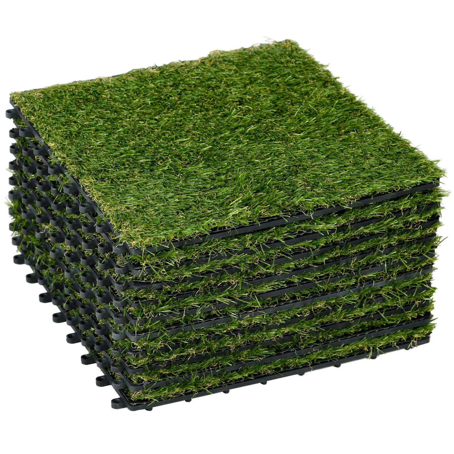 Outsunny 10-Piece Artificial Grass Set, Weatherproof Turf Tiles, 25mm Pile Height, Outdoor Carpet for Garden, Balcony & Patio, 30 x 30cm, Dark Green Default Title