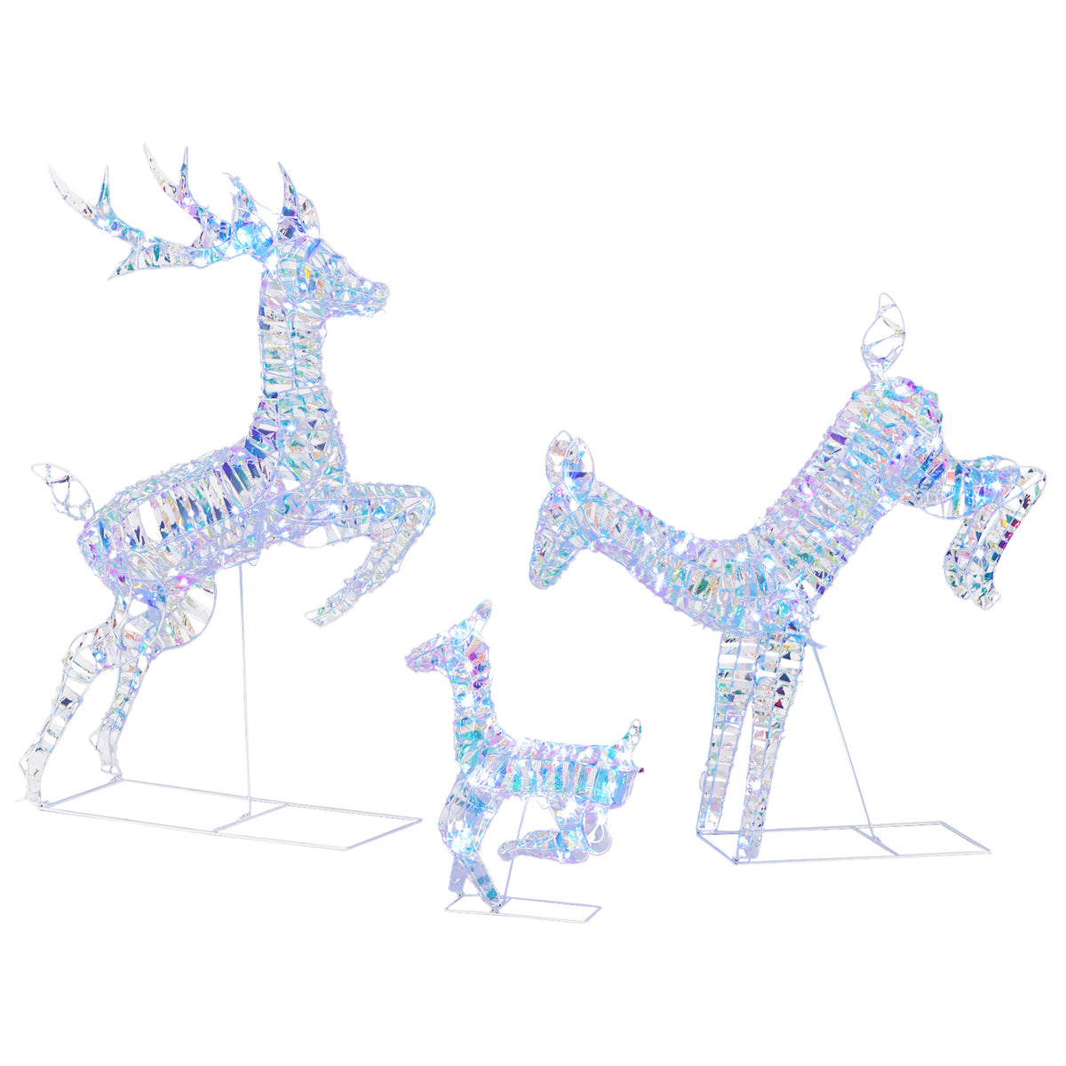 Outsunny 3-Piece Lighted Reindeer Family Set, Iridescent Outdoor Christmas Decoration, Deer Family with 8 Modes, Daily Timer Default Title