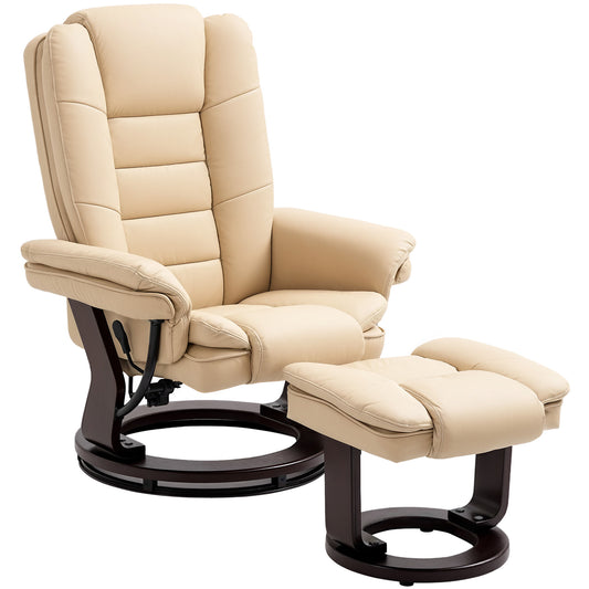 HOMCOM Faux Leather 135Â° Reclining Chair and Footstool - Beige