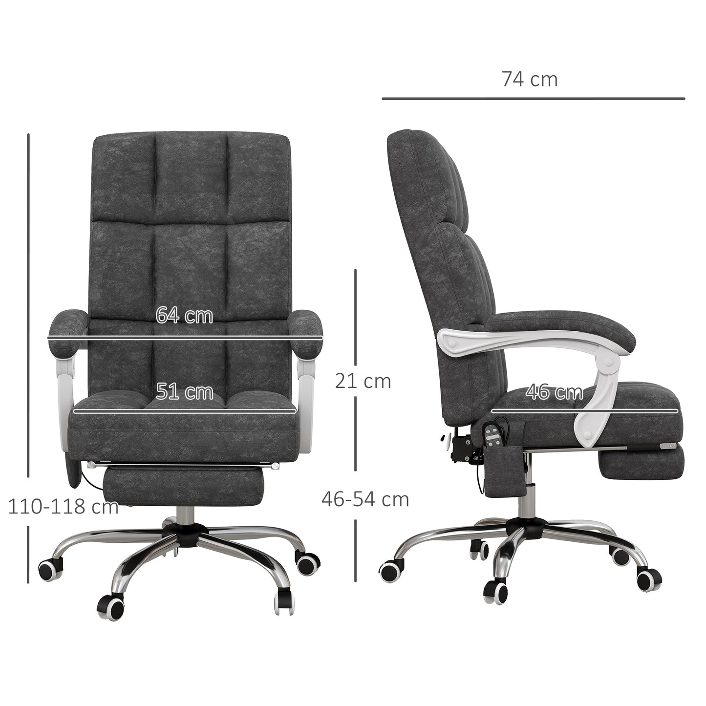 Vinsetto Massage Office Chair, Ergonomic Desk Chair, Comfy Work Study Chair with Heat, Padded Seat, 135Â° Reclining Back and Footrest for Home Office, Charcoal Grey