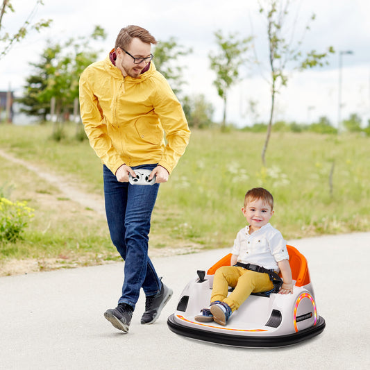 AIYAPLAY 360Â° Rotation Kids Bumper Car, 12V Waltzer Car with Remote Control, Dual Joysticks, Music Lights, Orange