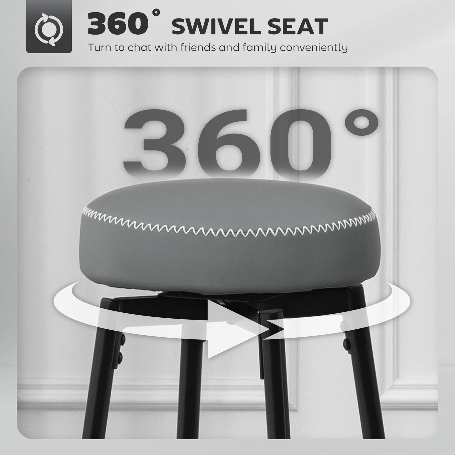 HOMCOM Set of Two Faux Leather Bar Stools - Grey/Black