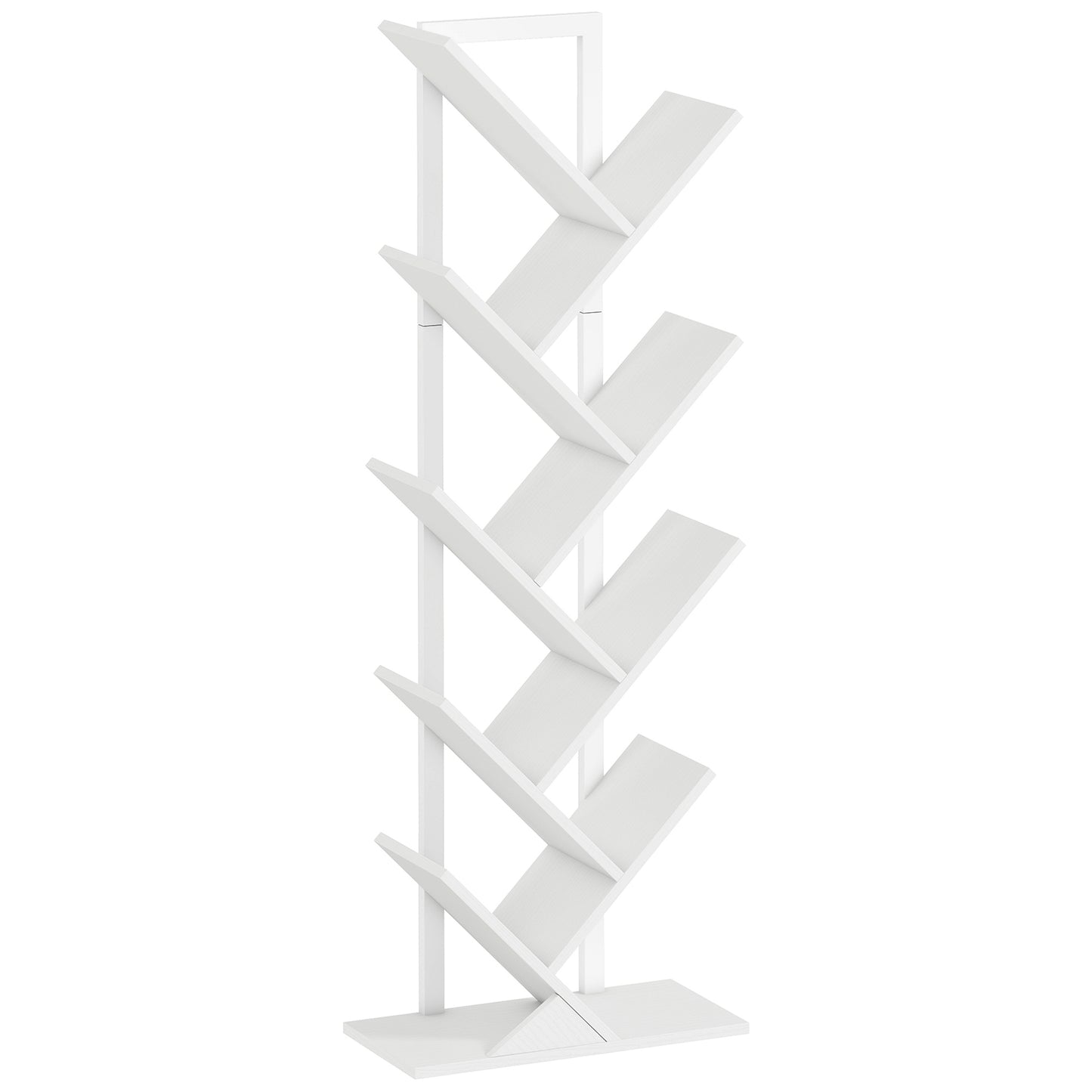 HOMCOM 9-Tier Tree Bookshelf, Industrial Free Standing Bookcase with Steel Frame, Display Storage White Default Title
