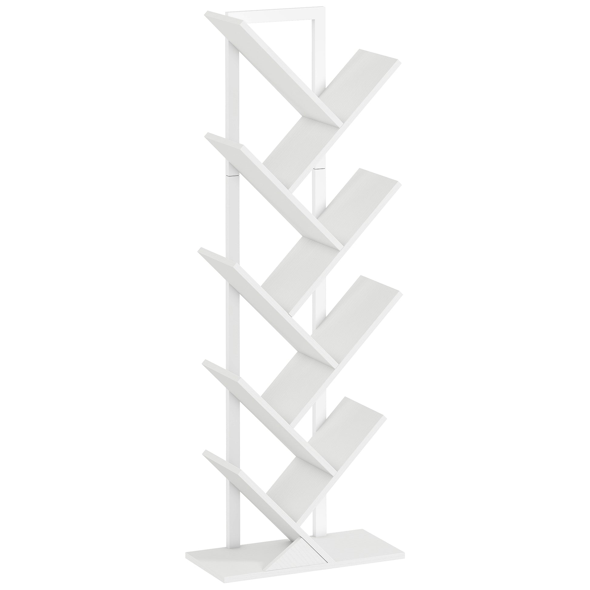 HOMCOM 9-Tier Tree Bookshelf, Industrial Free Standing Bookcase with Steel Frame, Display Storage White Default Title