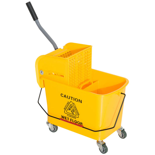 HOMCOM 20L Mop Bucket on Wheels, with Water Separation Panel - Yellow - LiamsBargains.co.uk