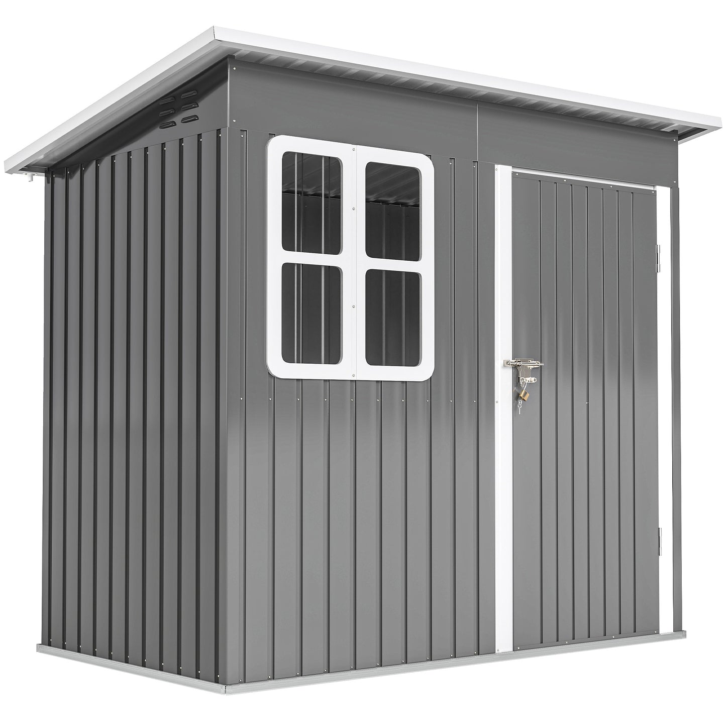 Outsunny 7 x 4ft Eco-friendly Galvanised Steel Garden Shed, with Lock and Gloves, 40kg/ãŽ¡ Snow Capacity - Grey Default Title