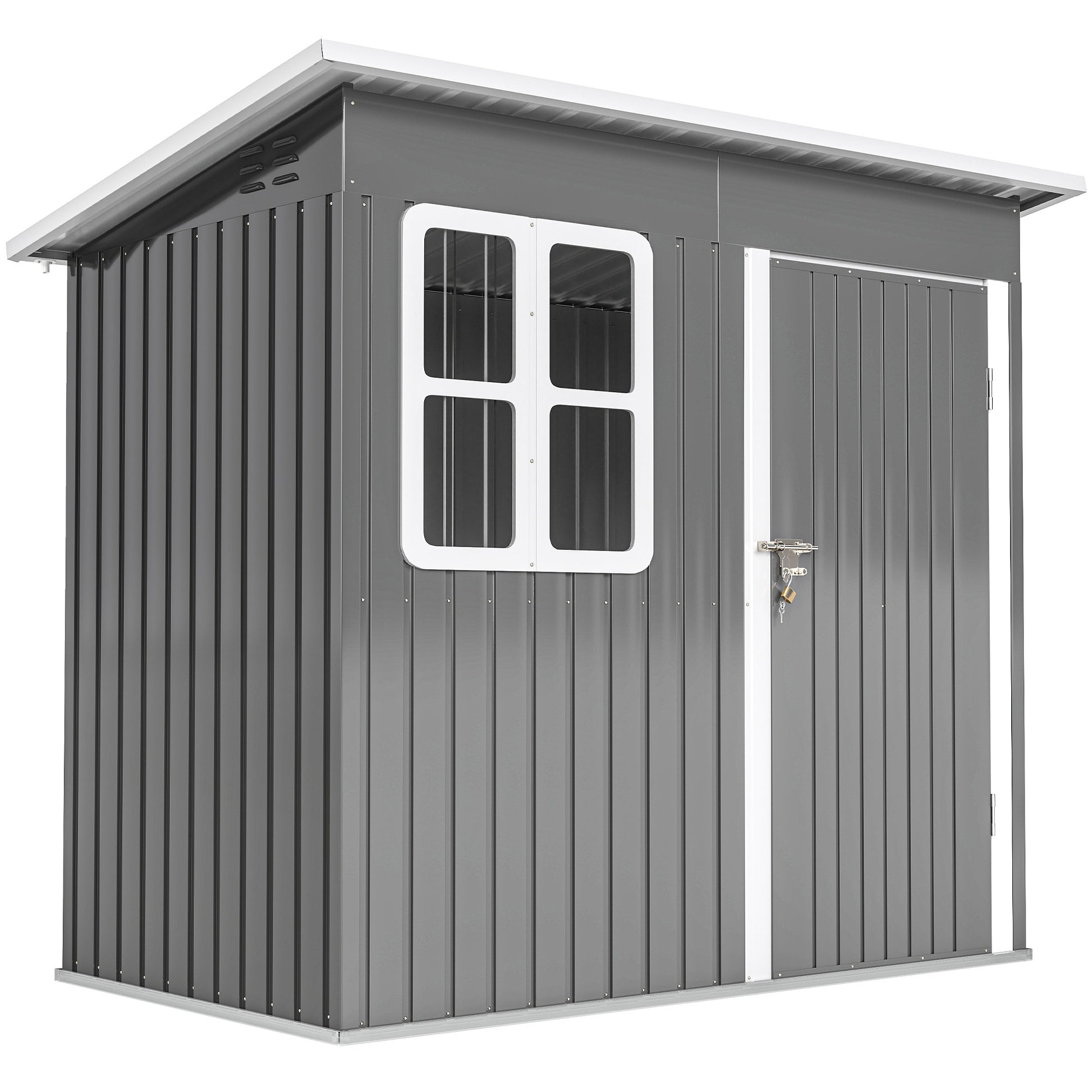 Outsunny 7 x 4ft Eco-friendly Galvanised Steel Garden Shed, with Lock and Gloves, 40kg/ãŽ¡ Snow Capacity - Grey Default Title