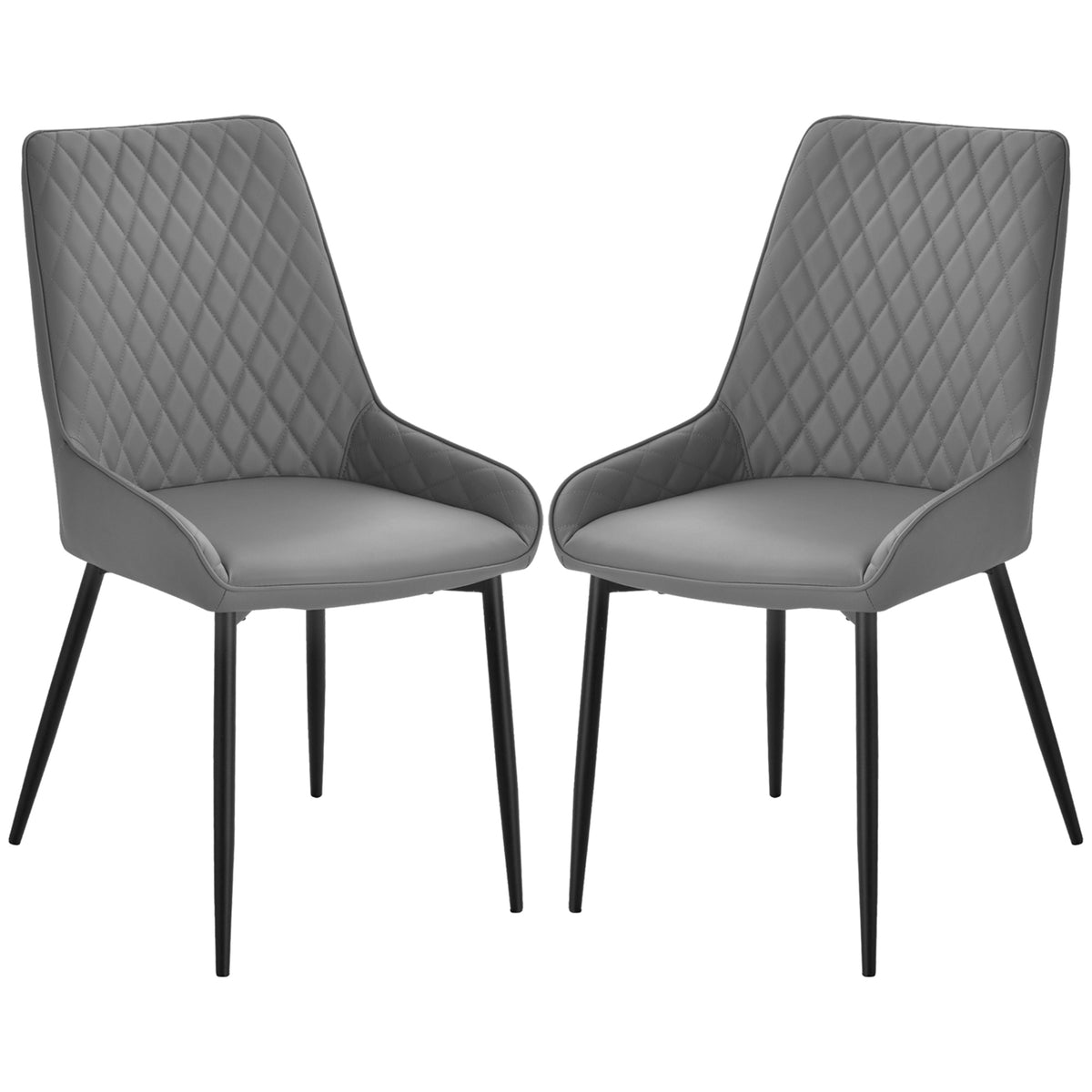 HOMCOM Set Of 2 Quilted PU Leather Dining Chairs with Metal Frame 4 Legs Foot Caps Home Seating Modern Stylish Executive Grey