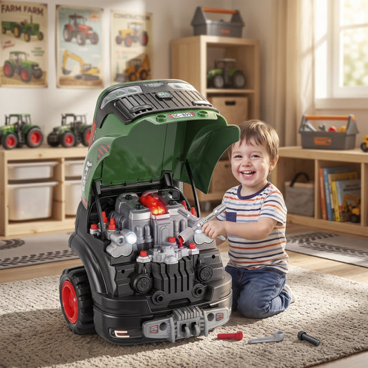 AIYAPLAY Kids Truck Engine Toy, Toy Steering Wheel with Spray, Lights and Sounds, Educational Gifts for 3-6 Years, Green