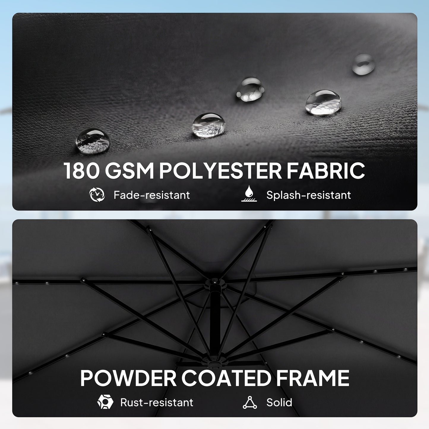 Outsunny 3 m Cantilever Parasol with Solar LED Lights Garden Umbrella with Cross Base, Black