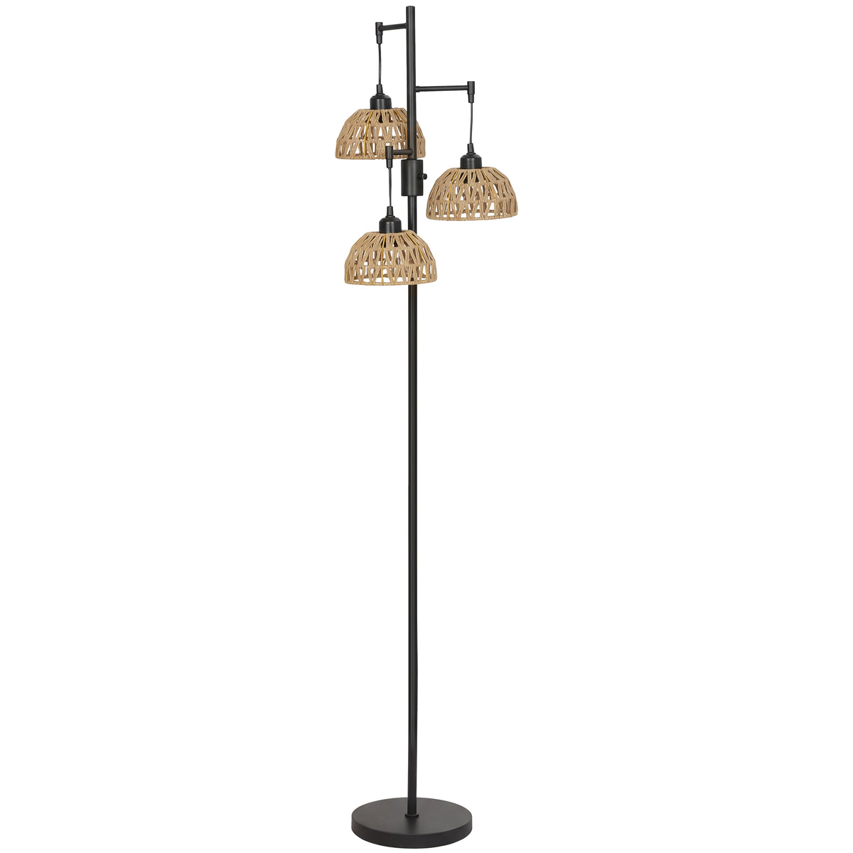 HOMCOM 3-Light Floor Lamp, Standing Lamp with Paper Rope Shades, 4-Stage Rotary Switch for Living Room, Bedroom, Study Default Title