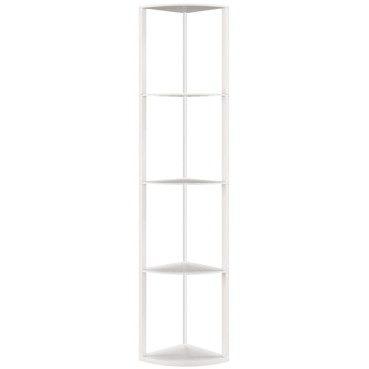 HOMCOM RGB LED Floor Lamp with Shelves, 4-Tier Dimmable Standing Lamp with Adjustable Brightness and Remote Control, Modern Corner Display Shelf Unit for Living Room Bedroom Office, White