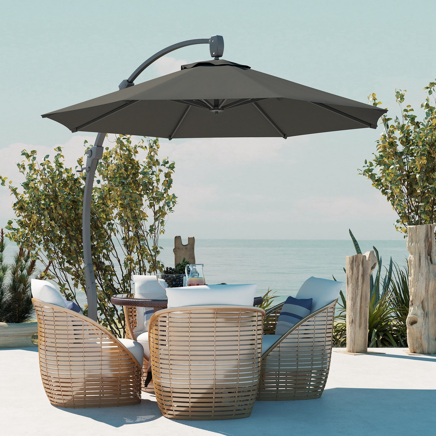 Outsunny 3(m) Garden Cantilever Parasol, Round Overhanging Umbrella with Crank Handle, Cross Base, Aluminium Frame and 360Â° Rotation, Banana Patio Umbrella for Outdoor Sun Shade, Grey