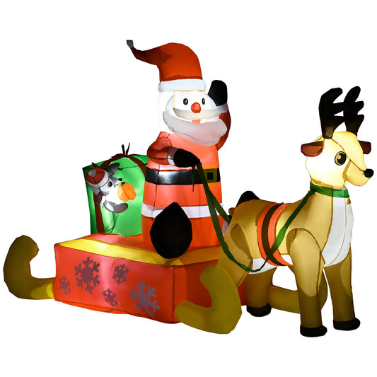 HOMCOM 4ft Christmas Inflatable Santa Claus Sledge Sleigh Reindeer Blow Up Decoration Xmas DÃ©cor for Garden