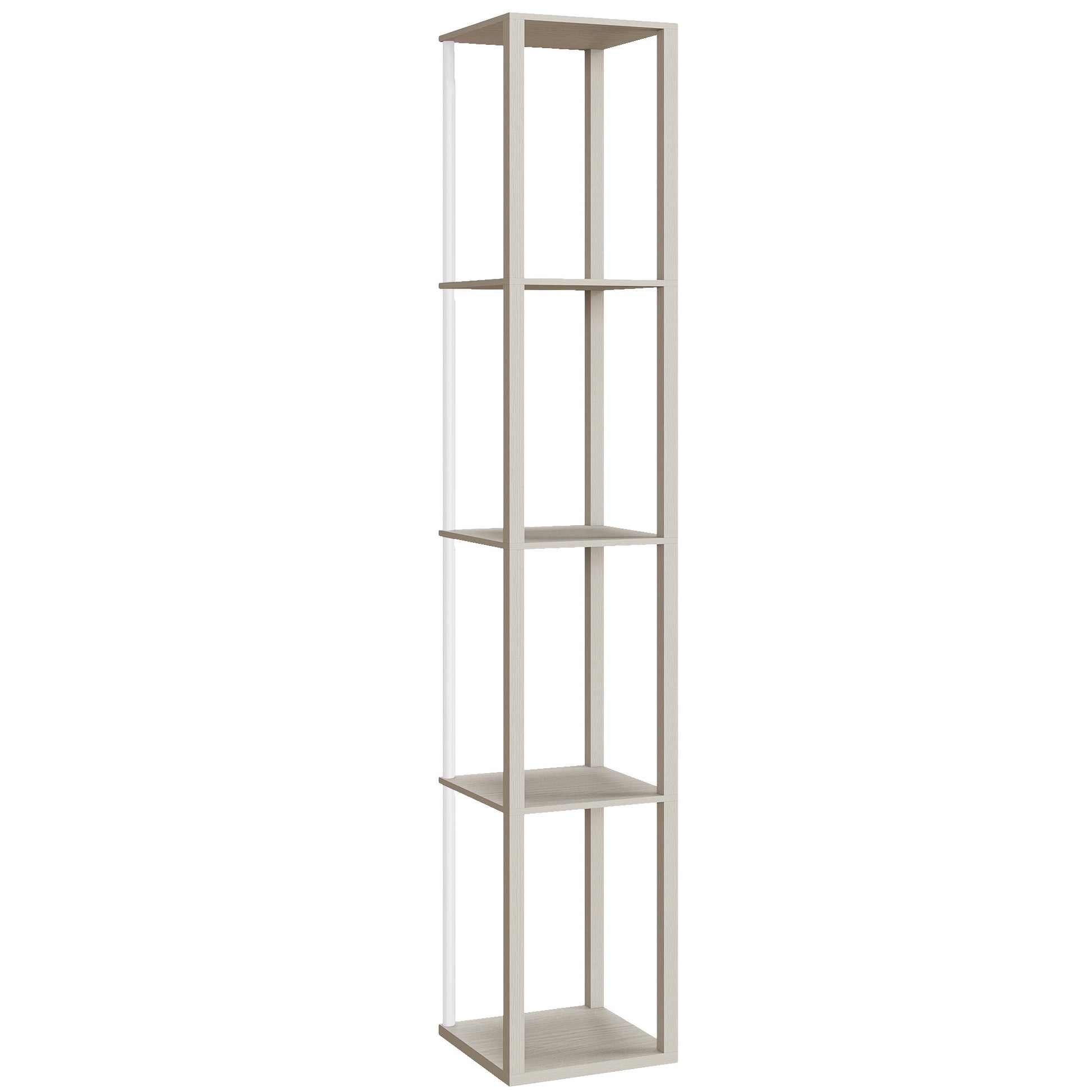 HOMCOM RGB LED Floor Lamp with Shelves, Modern Dimmable Standing Lamp with Remote Control, Adjustable Brightness & Speed for Living Room, Bedroom, Office, Oak