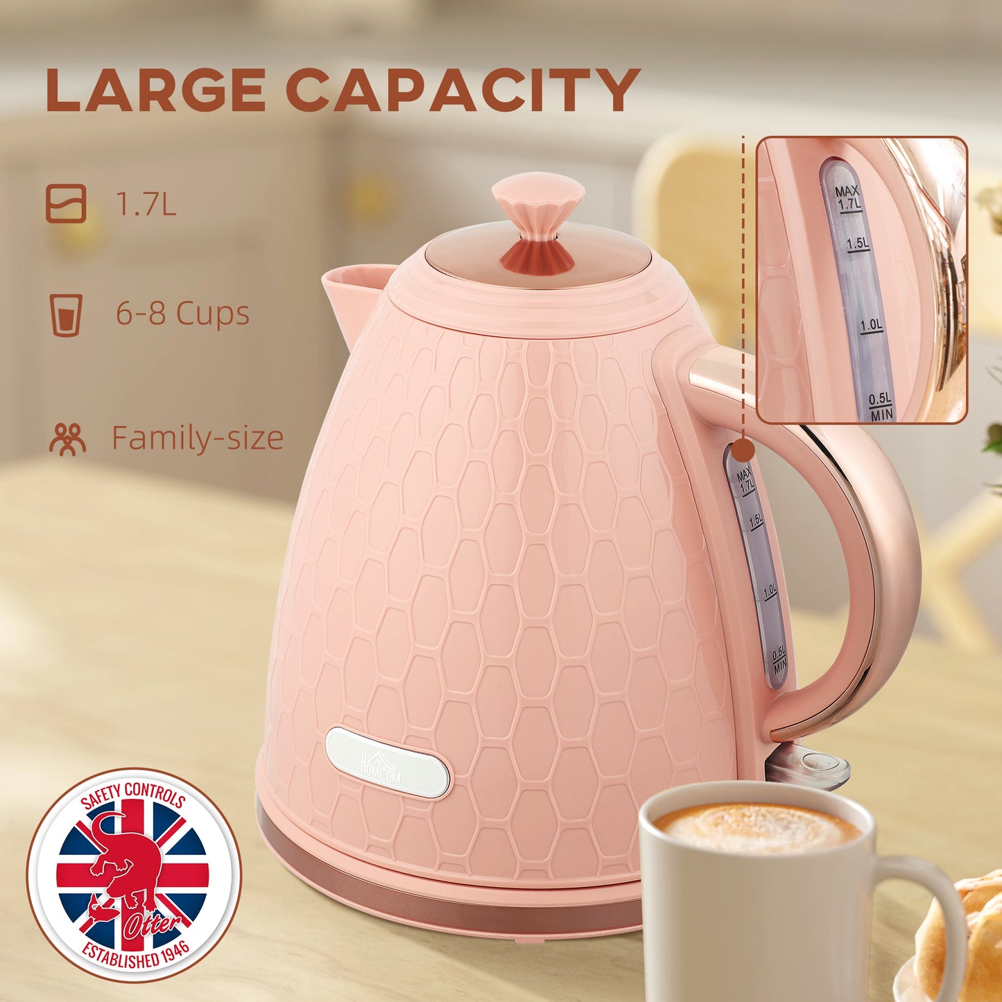 HOMCOM 3kW Rapid Boil Honeycomb Kettle - Light Pink