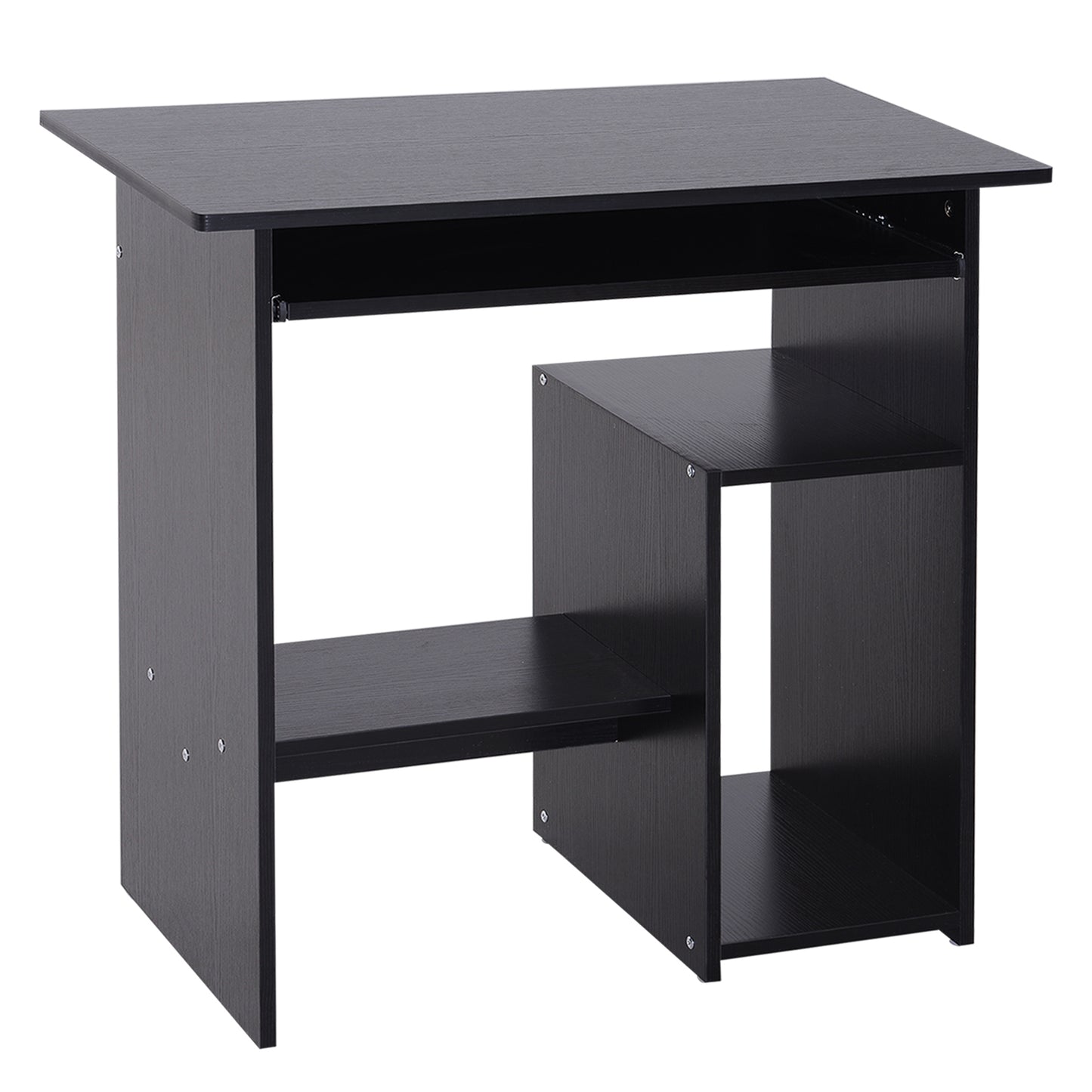 HOMCOM Compact Small Computer Table Wooden Desk Keyboard Tray Storage Shelf Modern Corner Table Home Office Black Default Title