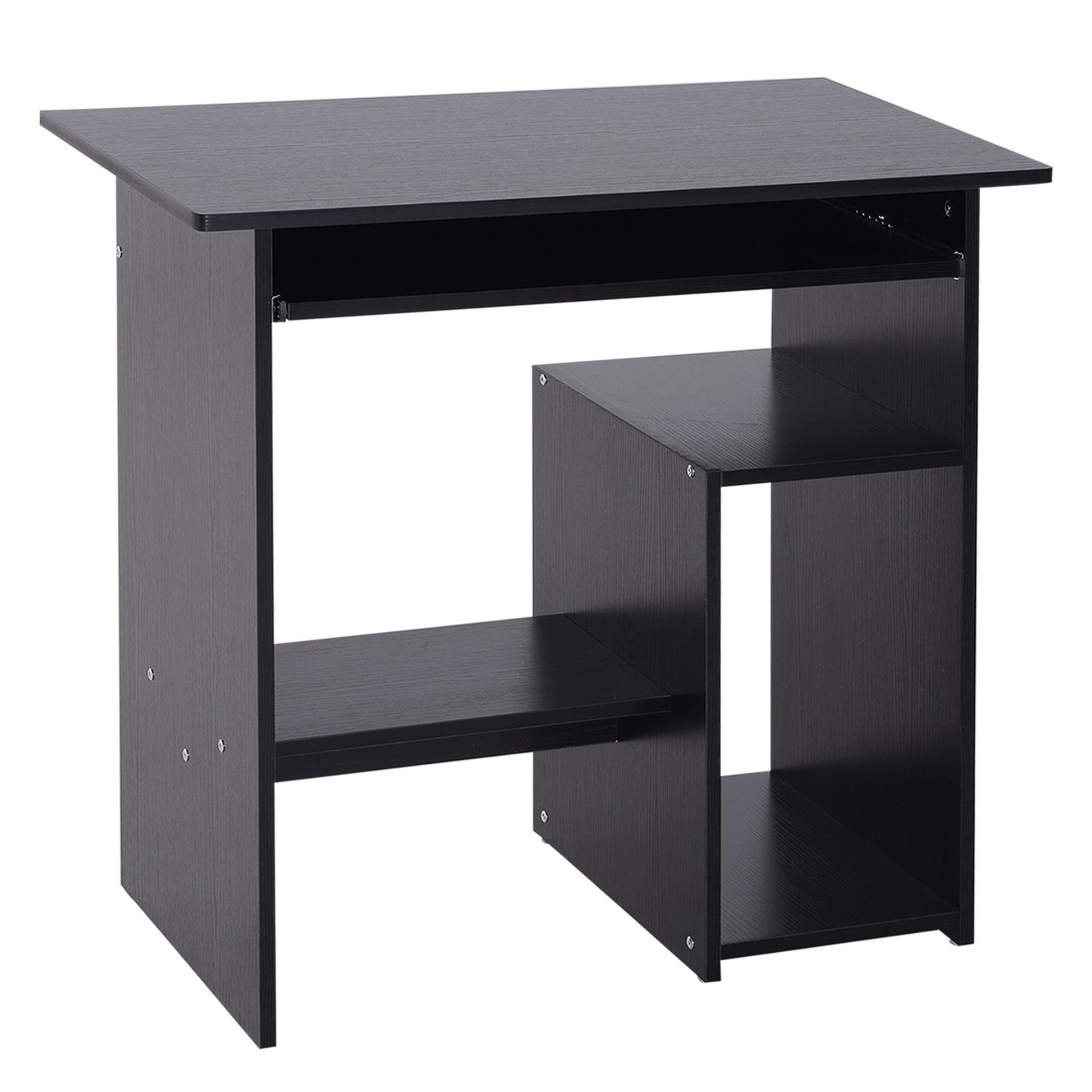 HOMCOM Compact Small Computer Table Wooden Desk Keyboard Tray Storage Shelf Modern Corner Table Home Office Black Default Title