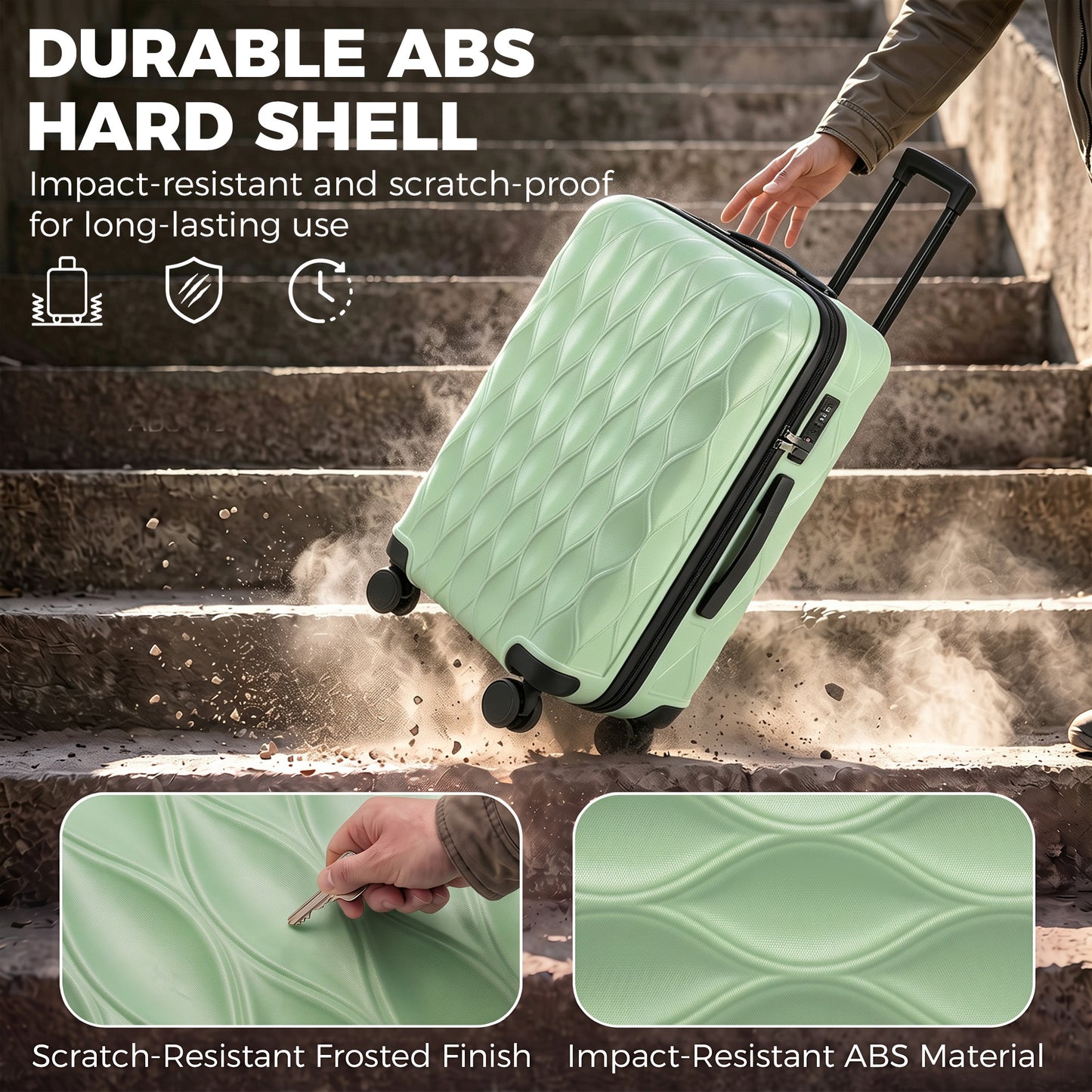 HOMCOM 65cm 64L Suitcase, Lightweight ABS Hard Shell Carry On Luggage with TSA Lock, Spinner Wheels, Telescopic Handle, Green