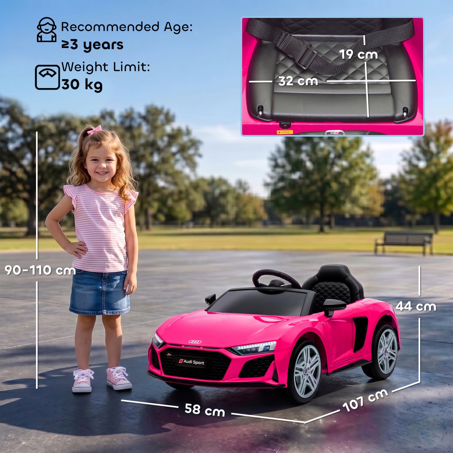 AIYAPLAY Licensed Audi R8 Spyder 12V Electric Car for Kids with Remote Control, Dual Motors, Rear Suspension, Soft Start, Pink
