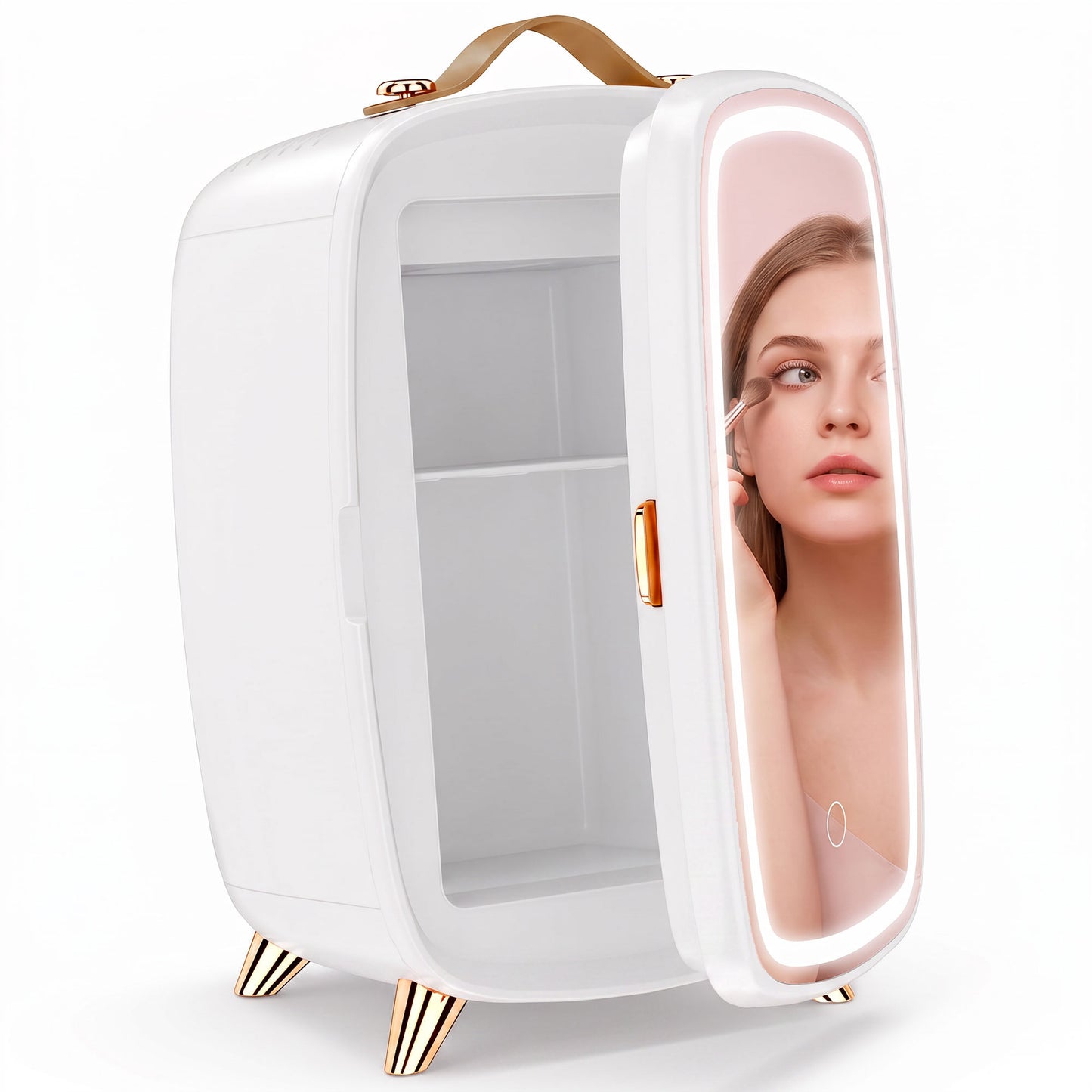 HOMCOM Skincare Refrigerator, 6L Mini Cosmetic Fridge with LED Mirror, Cooling Function for Bedroom, Skincare, Office, White