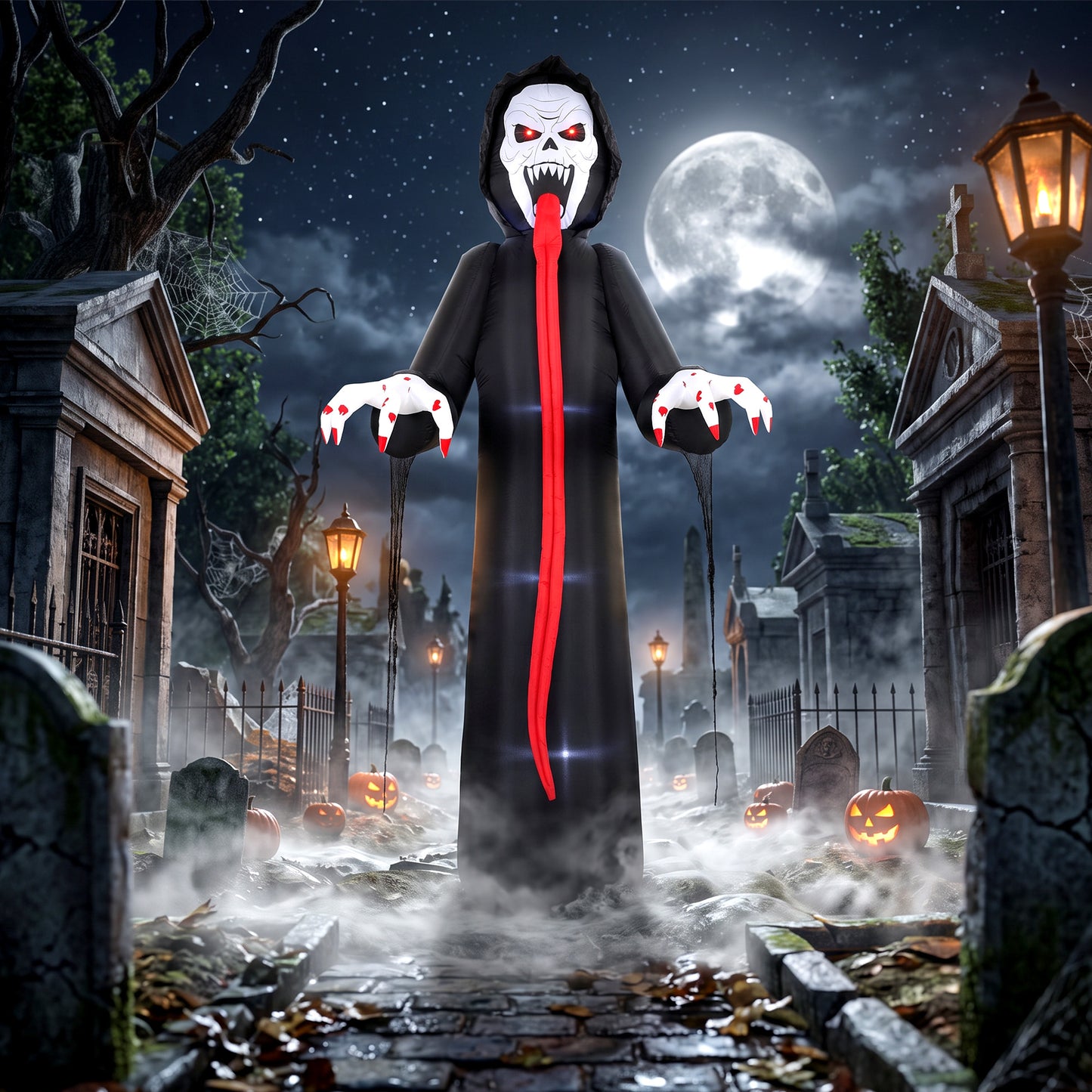 Outsunny 10 FT Halloween Inflatable Skeleton, Scary Halloween Decoration with Built-in LED Lights for Indoor Outdoor Decor