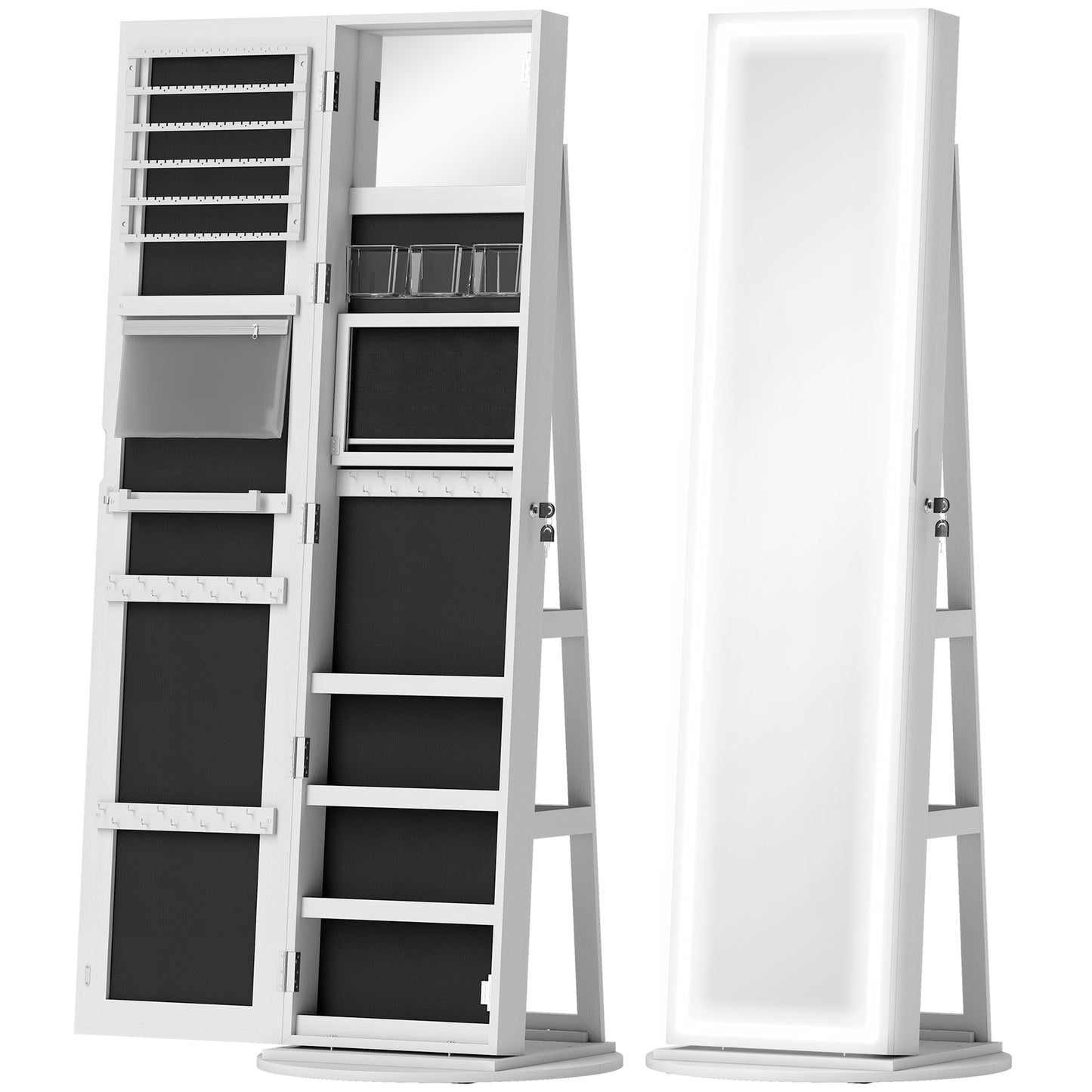 HOMCOM Storage Jewellery Cabinet, with Mirror and Lights - White Default Title