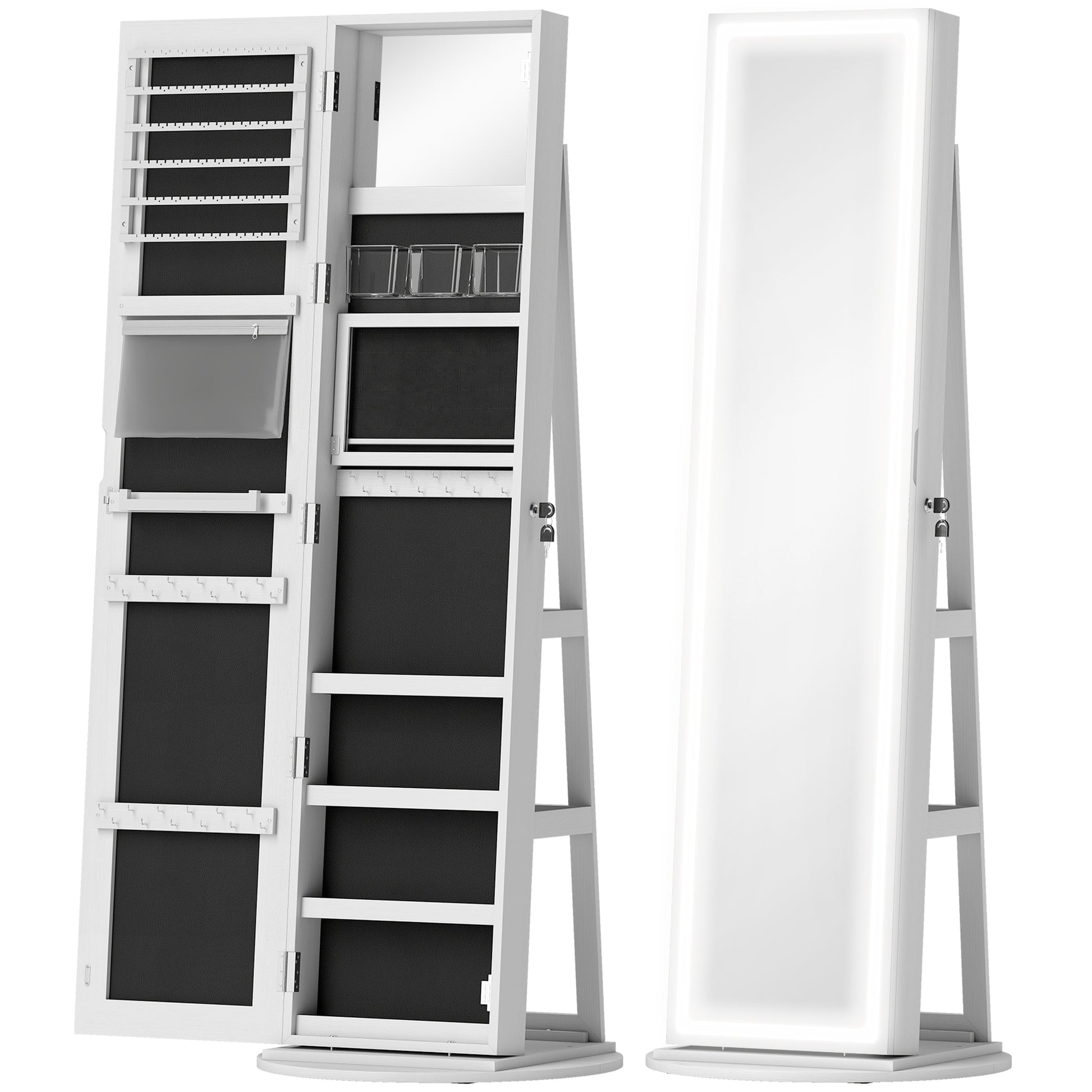 HOMCOM Storage Jewellery Cabinet, with Mirror and Lights - White Default Title