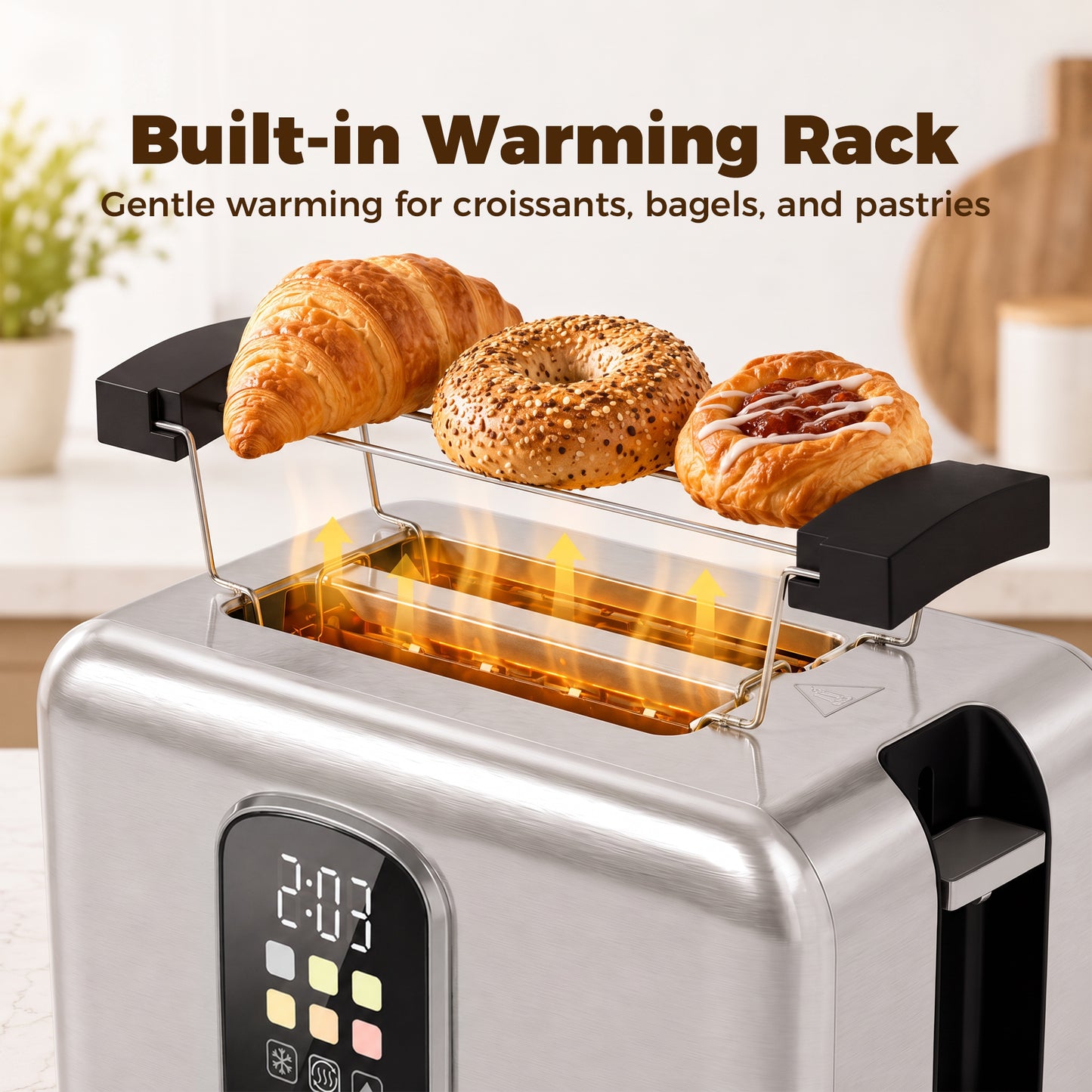 HOMCOM 2 Slice Smart Toaster with Touch Screen & LED Countdown, Toaster with Warming Rack, 6 Browning Levels, Memory Function
