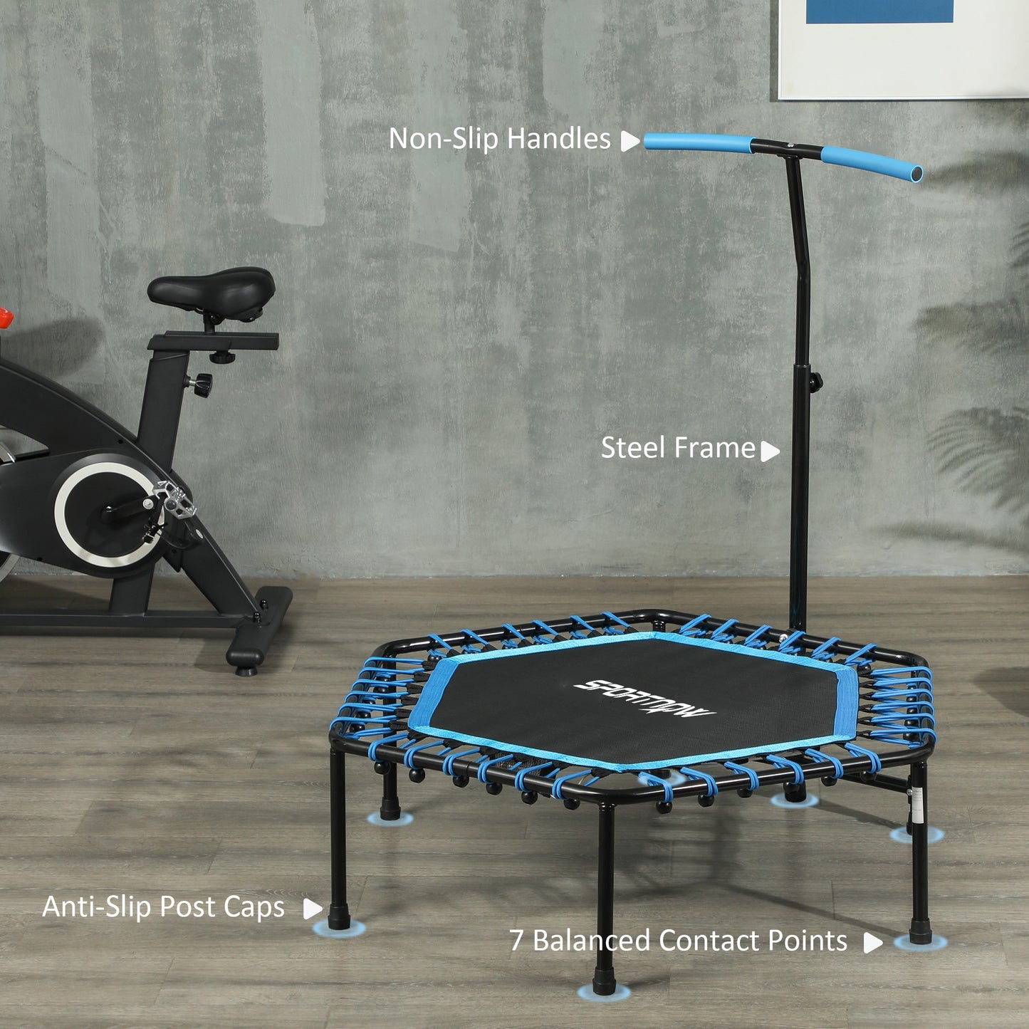 SPORTNOW 45" Rebounder Trampoline for Adults, Quiet Bungee Rebounder with LED Lights and Adjustable Handle, Blue