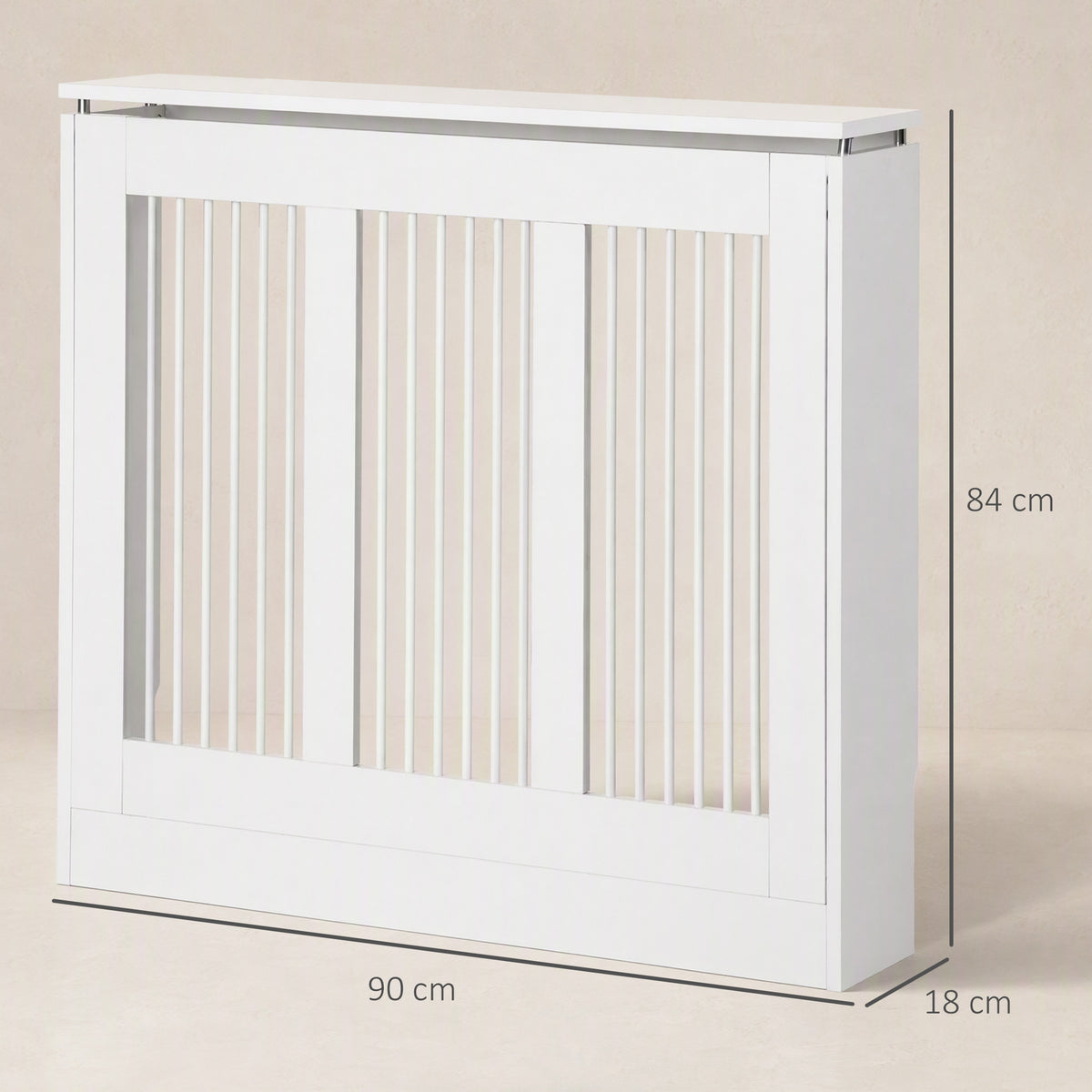 HOMCOM Radiator Cover Vertical Slatted Grille Heater Cover Top Shelf MDF Steel for Heat Circulation 90 x 18 x 84 cm White