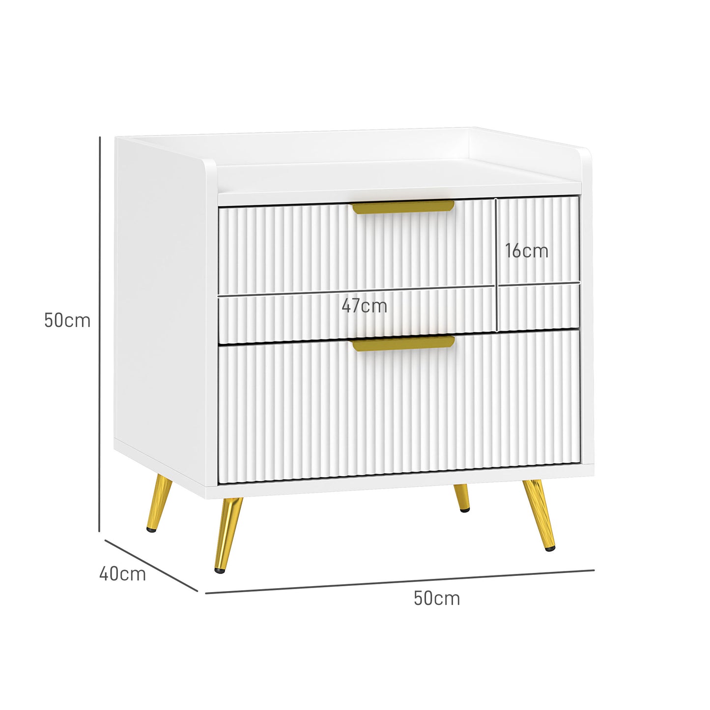 HOMCOM Elegant Two-Drawer Bedside Table Set of 2 - White