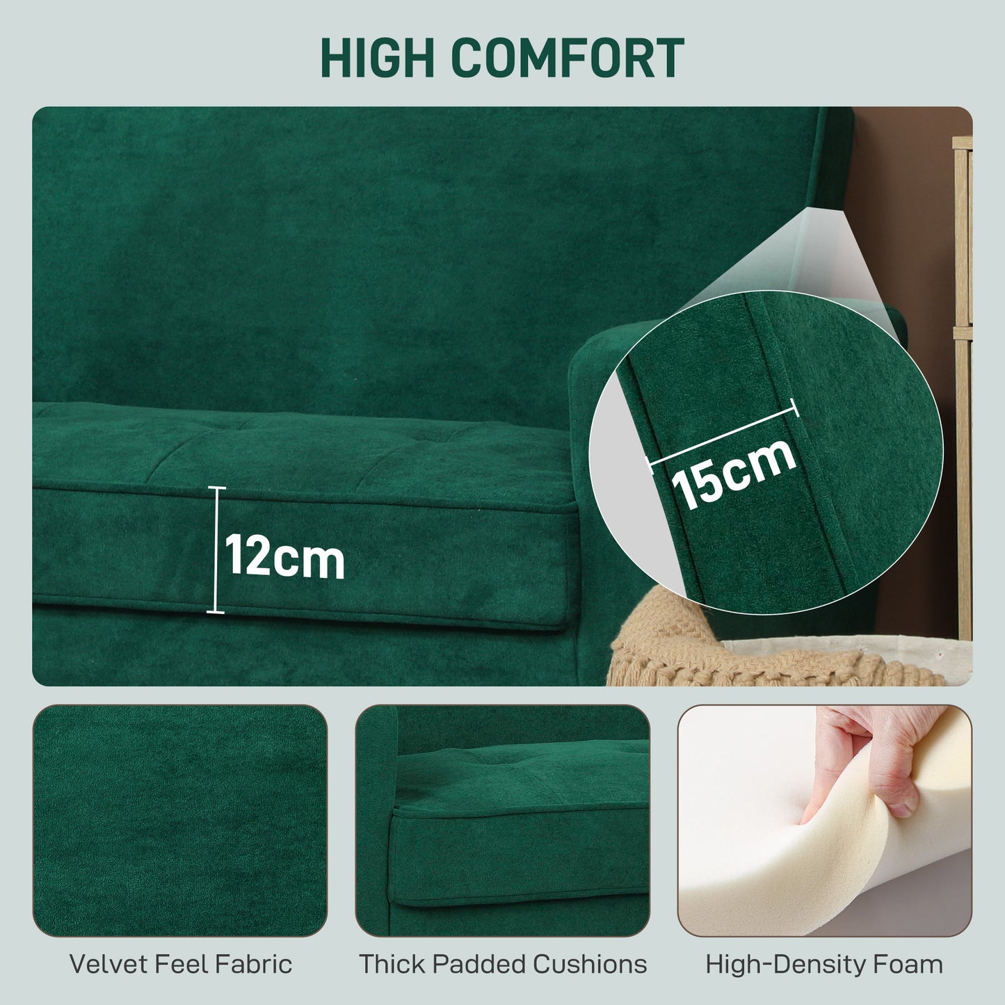 HOMCOM Two-Seater Velvet-Feel Sofa - Green