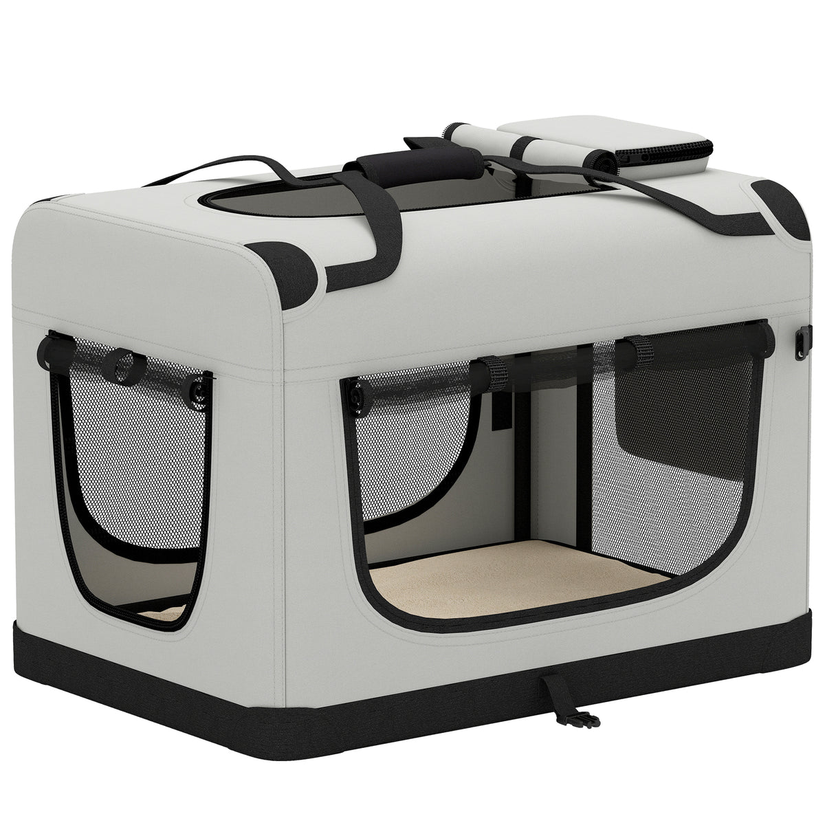 PawHut Pet Carrier Bag, Soft-Sided Dog Carrier with Security Buckle Strap, Washable Cushion and Folded Bowl, Light Grey Default Title