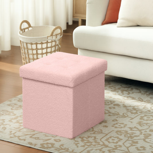 HOMCOM Foldable Sherpa Fleece Storage Ottoman - Pink