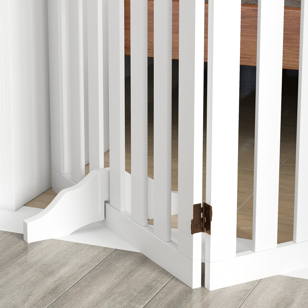 PawHut Wooden Dog Gate, Freestanding Pet Gate with Support Feet for Doorways, Hallways, Stairs, 155L x 61H cm, White