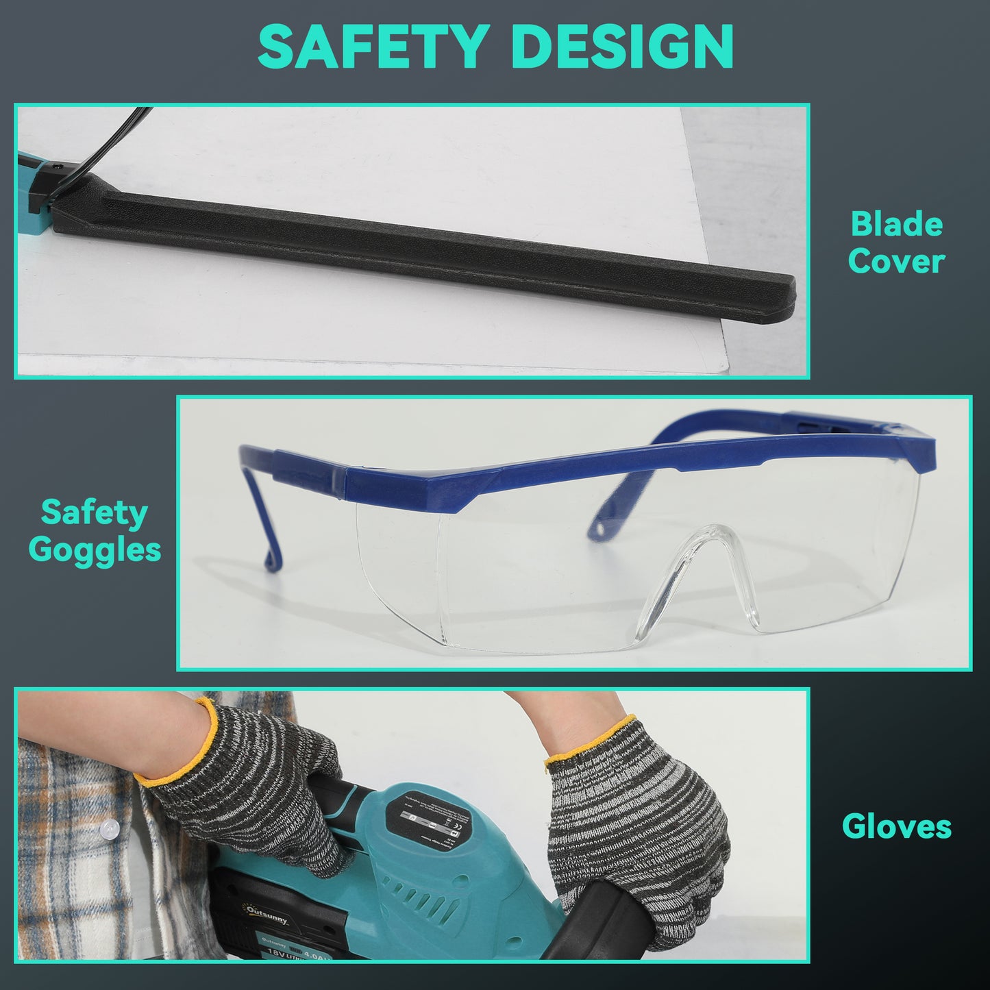 Outsunny 20" Cordless Hedge Trimmer, 18V Electric Hedge Cutter with 51cm Dual Action Blade, 2 x 4000mAh Batteries and Brushless Motor for Garden Branches, Shrubs, Twigs, Blue