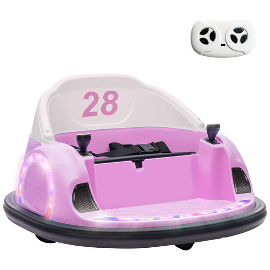 AIYAPLAY 360Â° Rotation Kids Bumper Car, 12V Waltz Car with Remote Control, Dual Joystick, Music, Lights, Pink