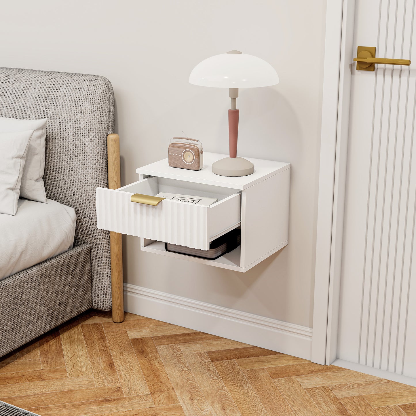 HOMCOM Floating Nightstands Set of 2, Modern Wall Mounted Bedside Tables, White