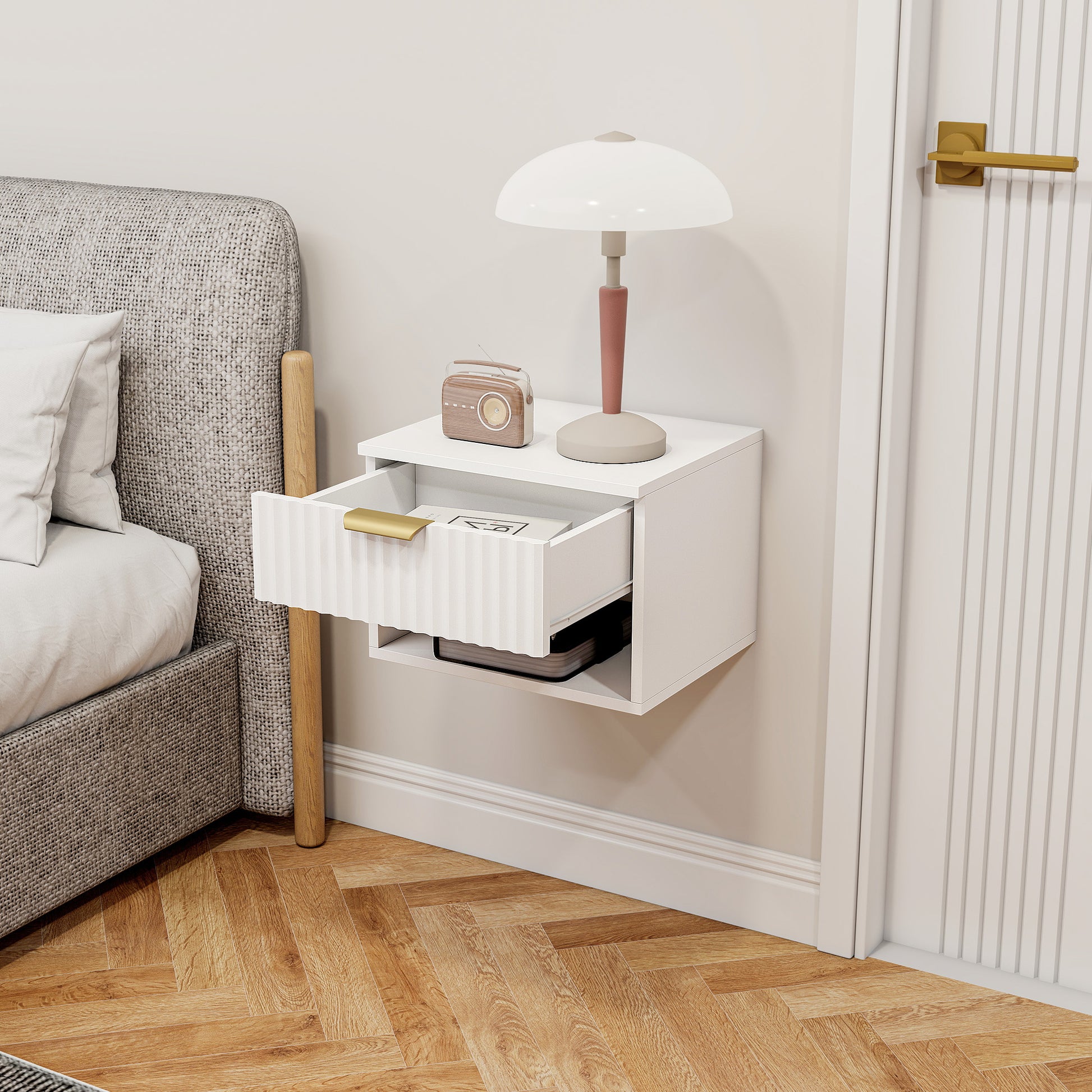HOMCOM Floating Nightstands Set of 2, Modern Wall Mounted Bedside Tables, White