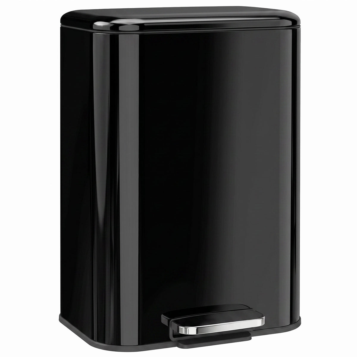 HOMCOM 50 L Kitchen Pedal Bin, Metal Rubbish Bin with Removable Inner Bucket, Soft-Close & Stay-Open Lid, High Gloss Black