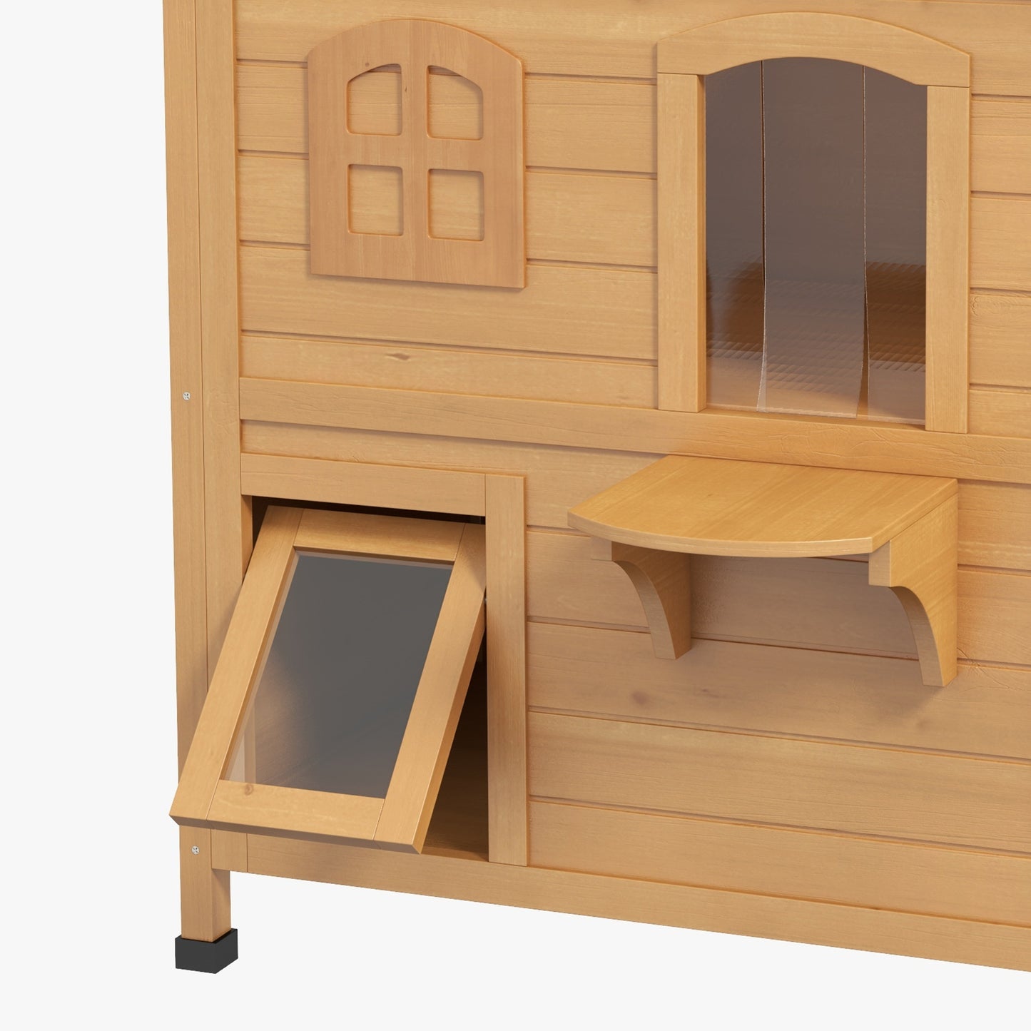 PawHutÂ 2-story Cat House Outdoor, WeatherproofÂ Wooden Cat Enclosure for Feral Cats with Escape Door, Openable Roof, Jumping Platforms, Natural Wood Finish