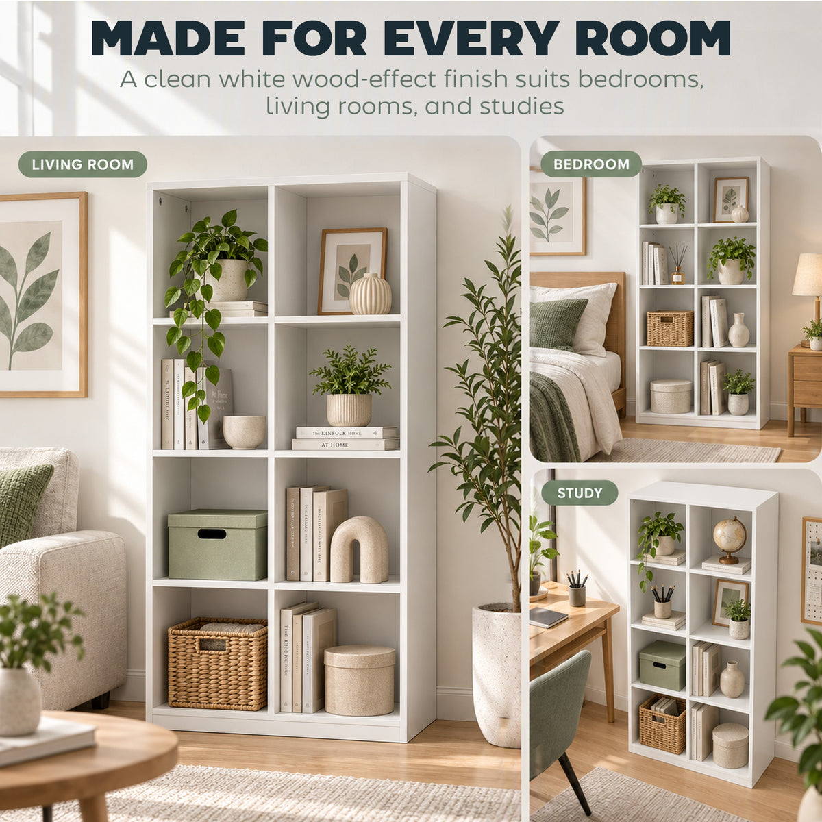 HOMCOM Bookcase with 8 Cubes, 60 x 30 x 121 cm Display Shelf with Anti-Tipping Design, White Wood-Effect