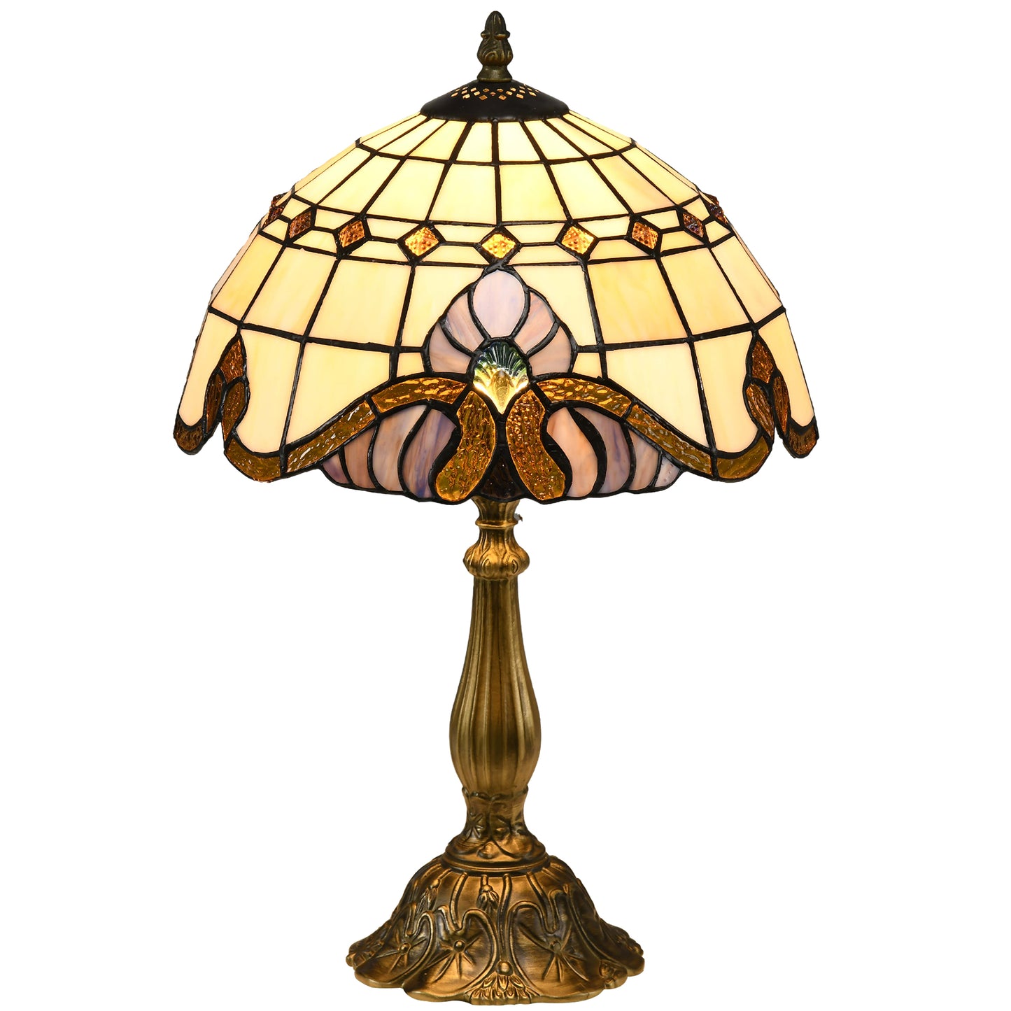 HOMCOM Tiffany Stained Glass Table Lamp, Handmade Antique Bedside Lamp, Decorative Night Light for Bedroom, Living room, Home, Nightstand