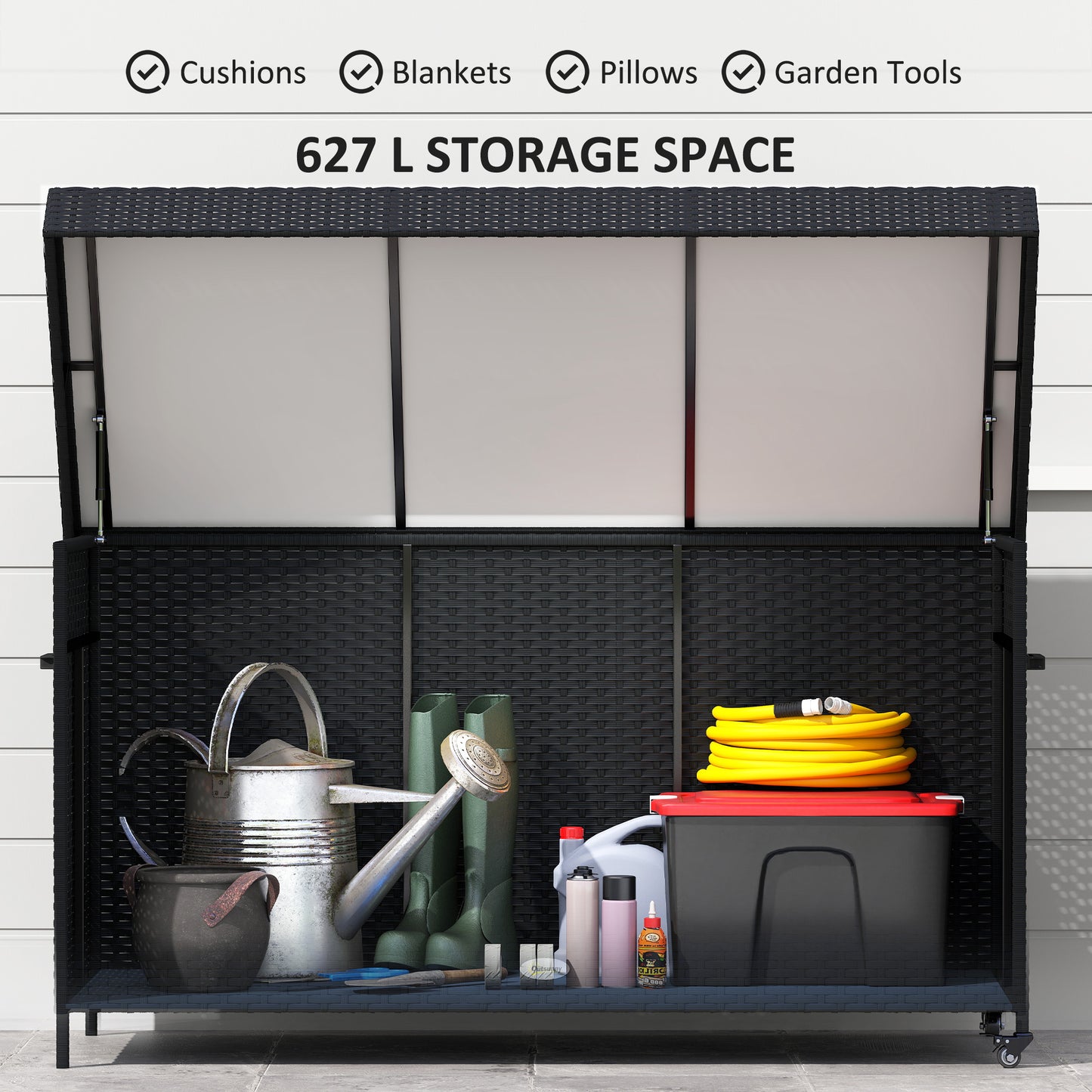 Outsunny 627 L Rattan Storage Box - Black