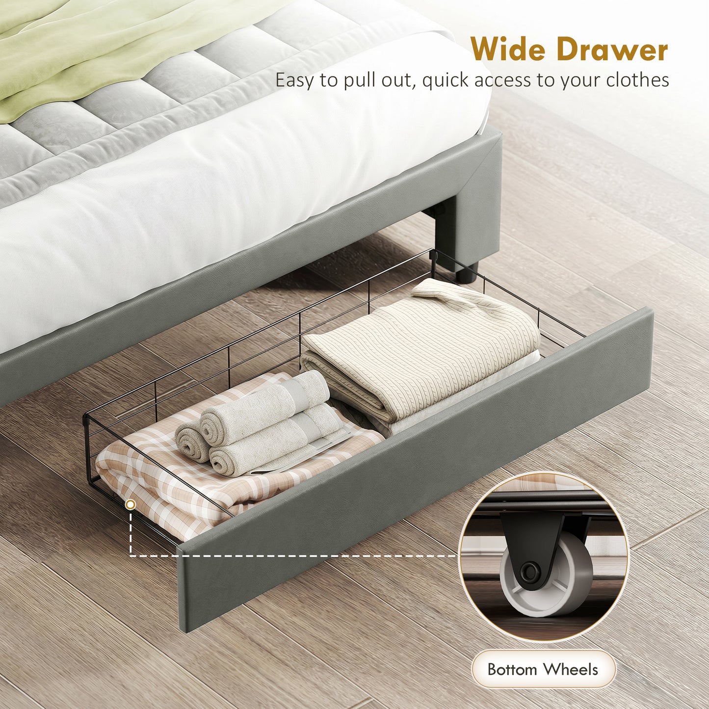 HOMCOM King Size Ottoman Bed Frame, with Front Drawer - Grey