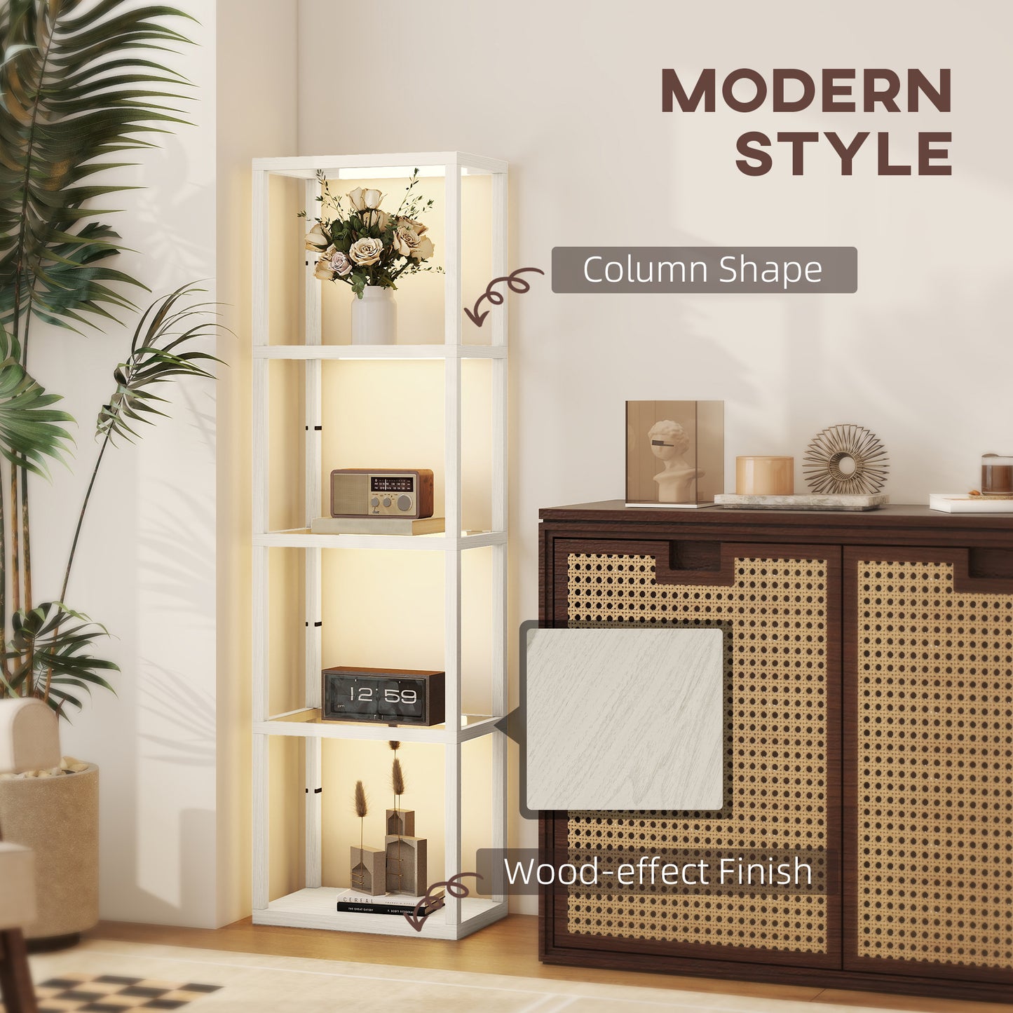 HOMCOM Four-Shelf Floor Lamp - Bleached Oak