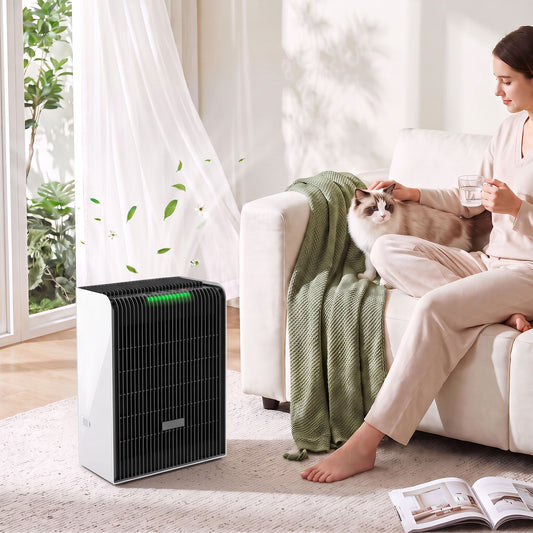 HOMCOM Air Purifier for Home, H13 HEPA Filter, Pet Air Cleaner, Sleep & Auto Mode, 24mÂ², Quiet 28dB, AQI Indicator, 8H Timer