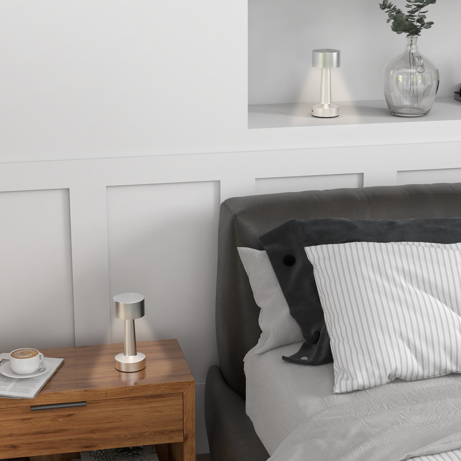 2 Pack Cordless Table Lamp, Touch LED Desk Lamp with Rechargeable Battery, 3 Colour, for Bedroom Living Room, Silver - LiamsBargains.co.uk