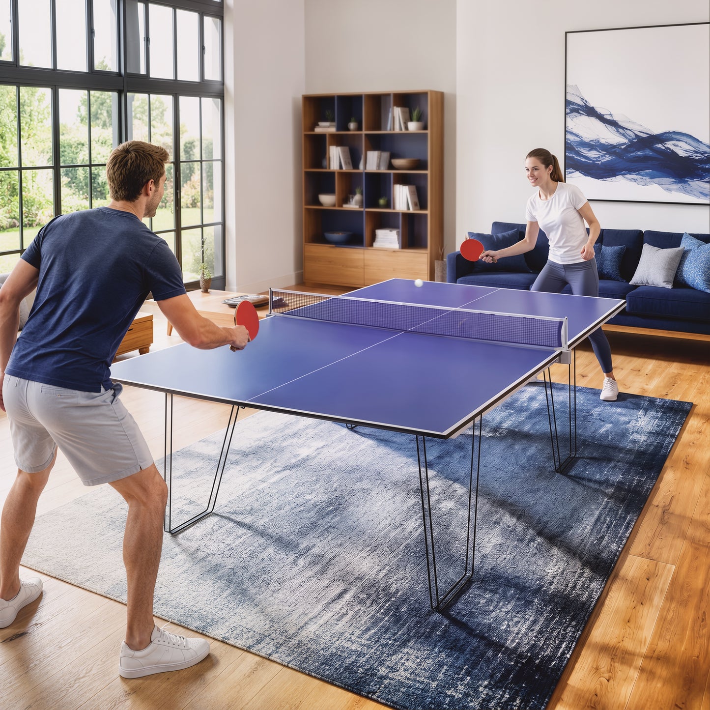 SPORTNOW 9 ft Folding Ping Pong Table Top for Billiard Tables, Table Tennis Conversion Top with Net, Foam Padding, Blue